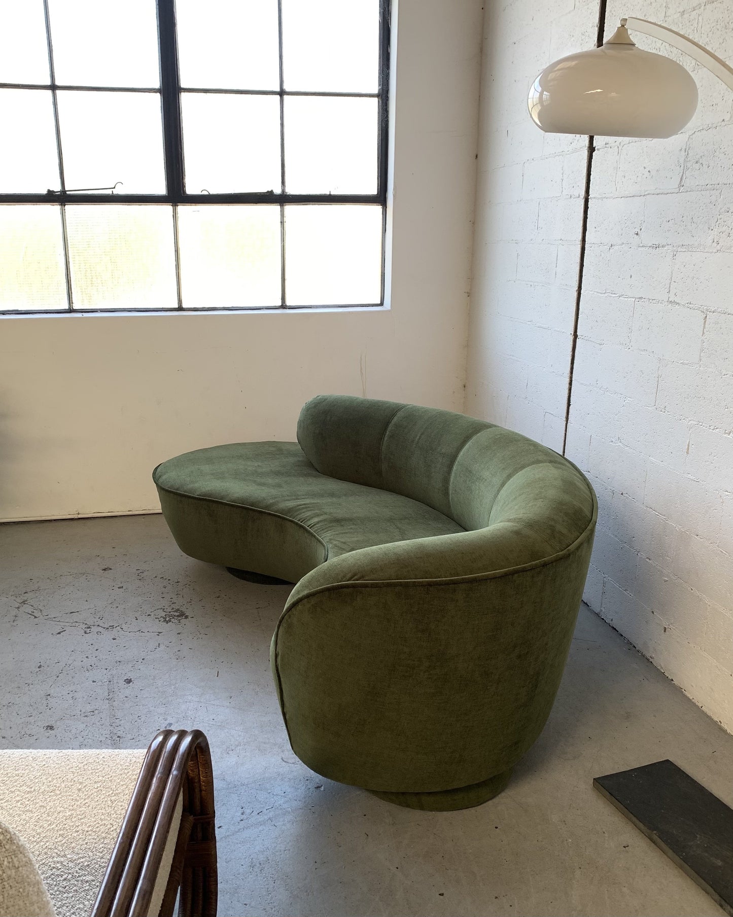Curved Velvet Sofa in Deep Botanical Green