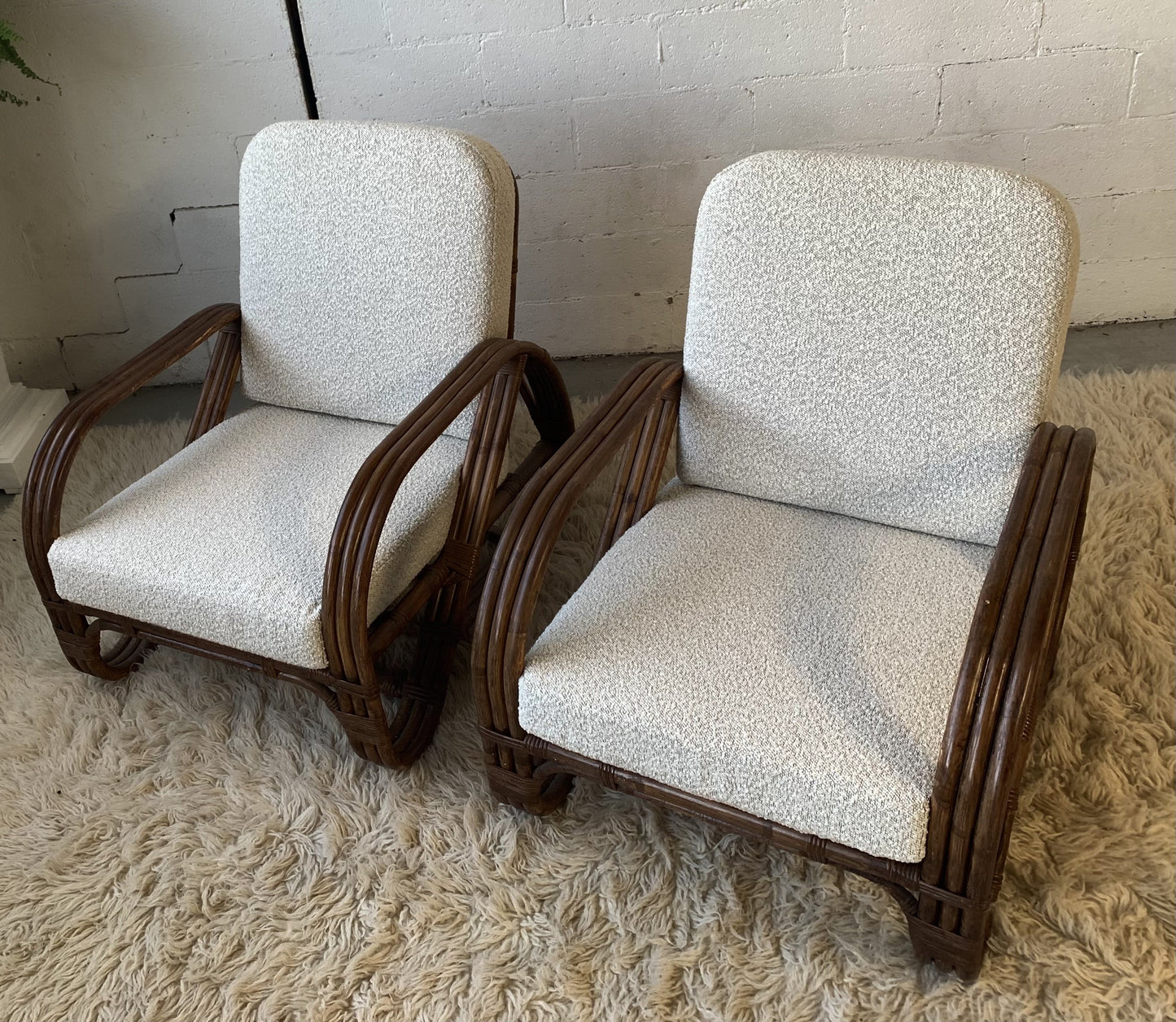 Classic Cane Pretzel Chair in Boucle - Two Available