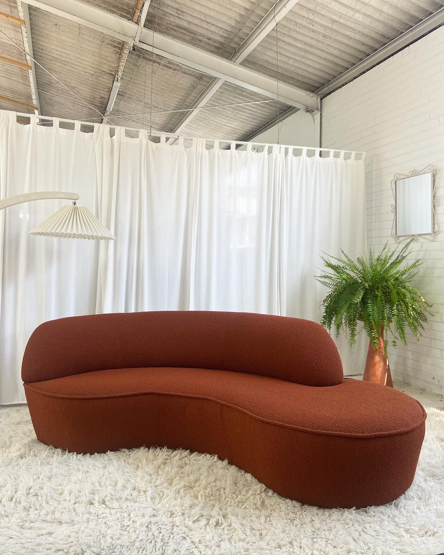 - Bespoke Rust Boucle Curved Sofa
