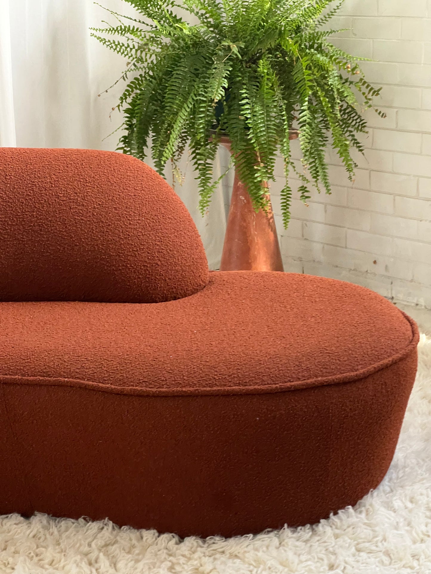 - Bespoke Rust Boucle Curved Sofa