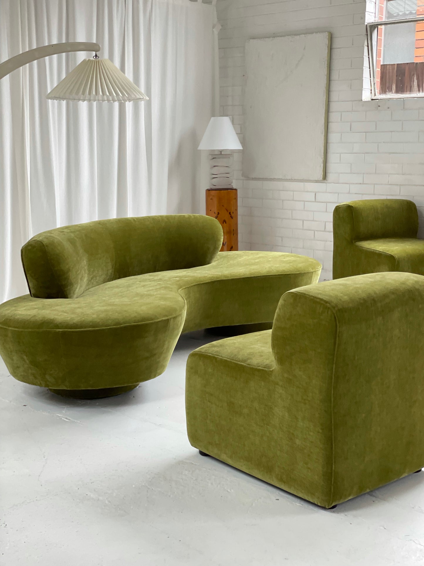 Olive Green Curved Velvet Sofa