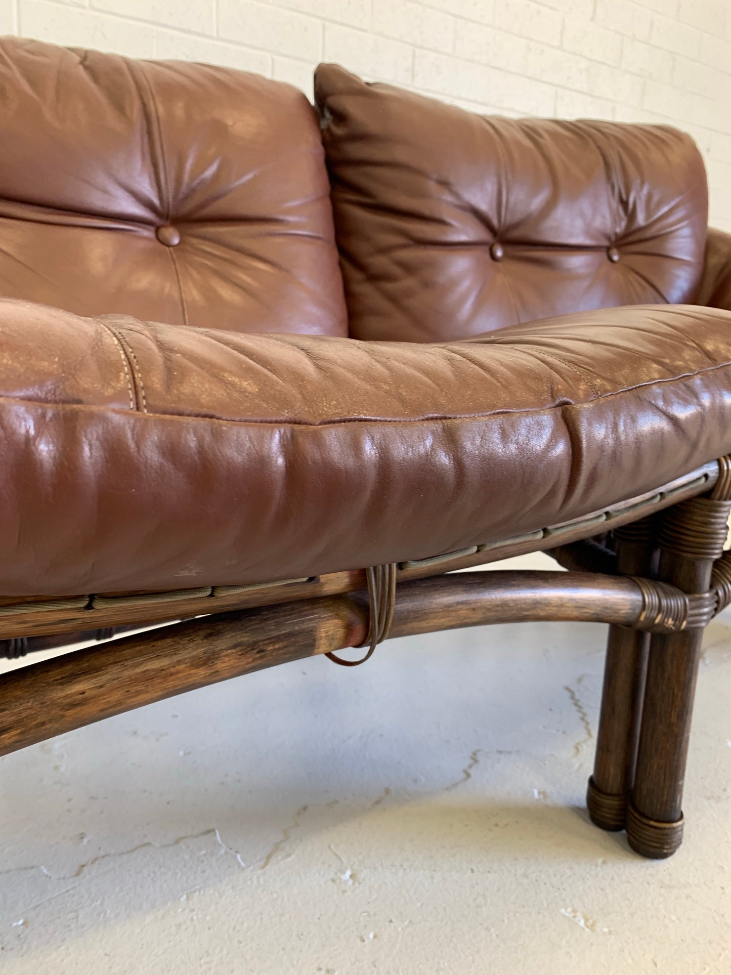 Vintage Cane and Leather Lounge