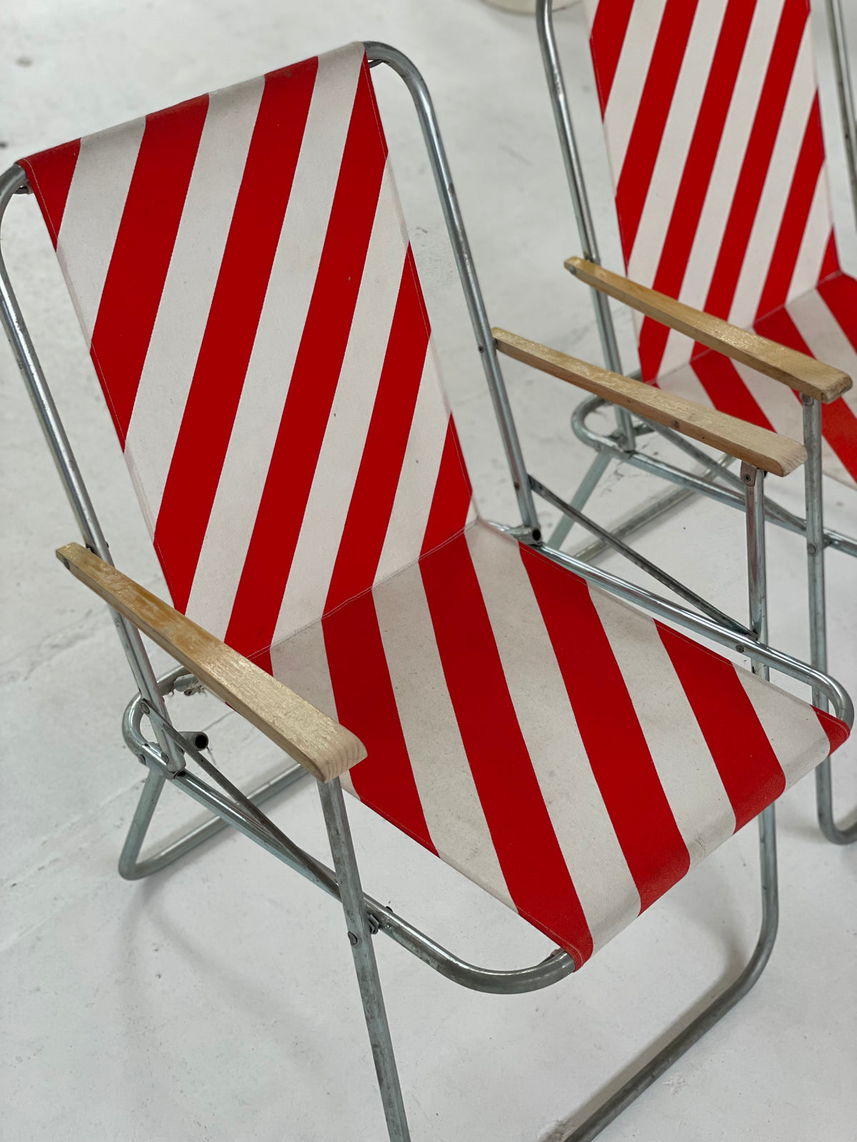 Striped Outdoor Folding Chairs- Set of Seven