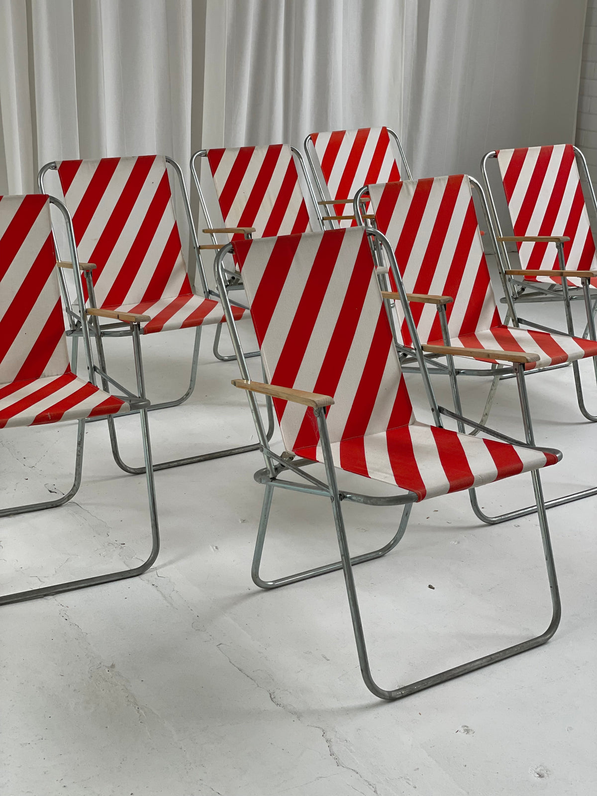 Striped Outdoor Folding Chairs- Set of Seven