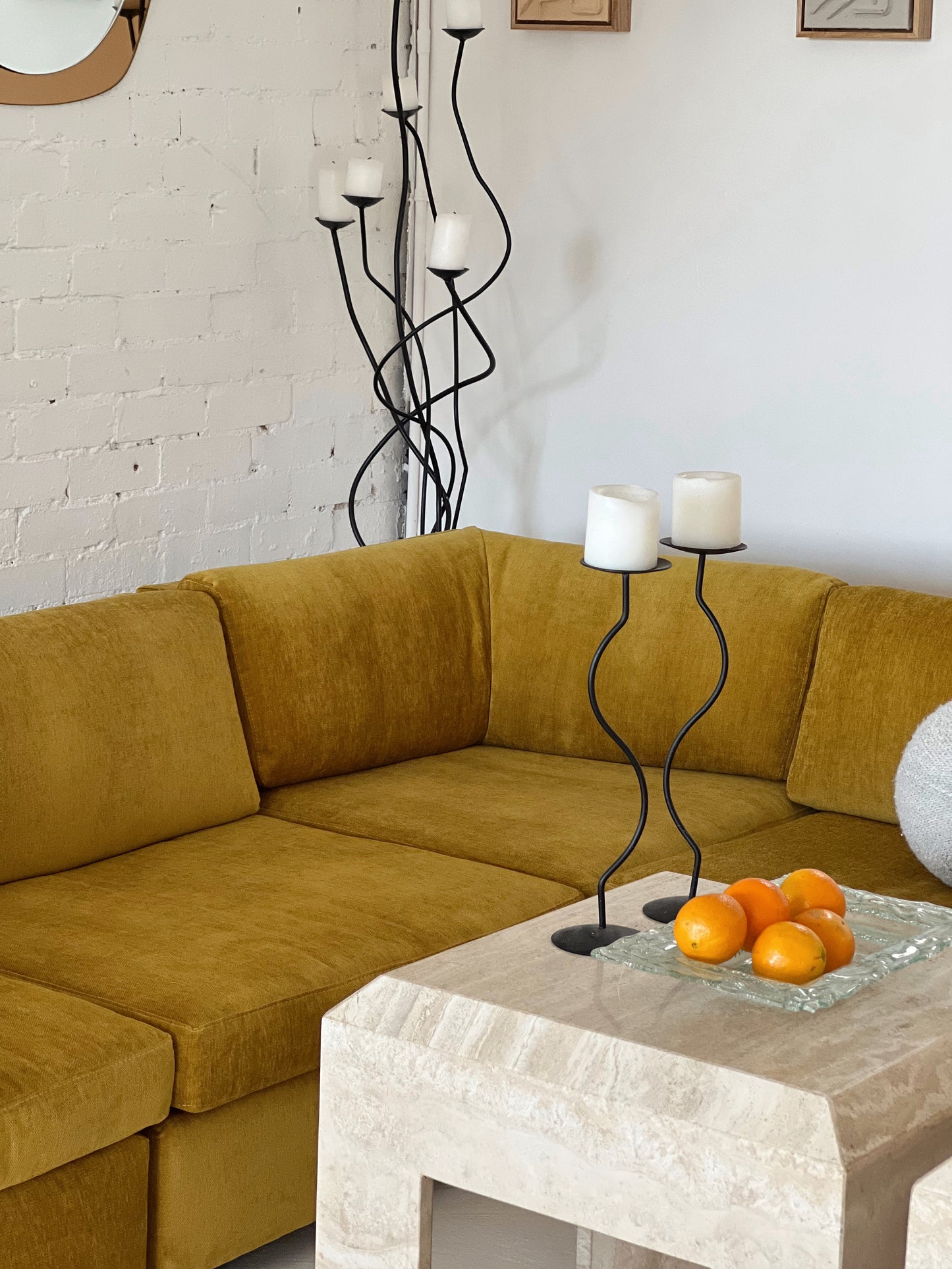 Large Yellow Velvet Vintage Modular Sofa