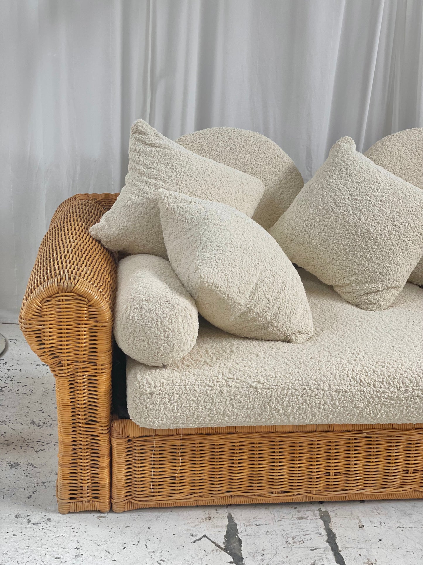 Vintage Cane and Boucle Lounge / Day Bed