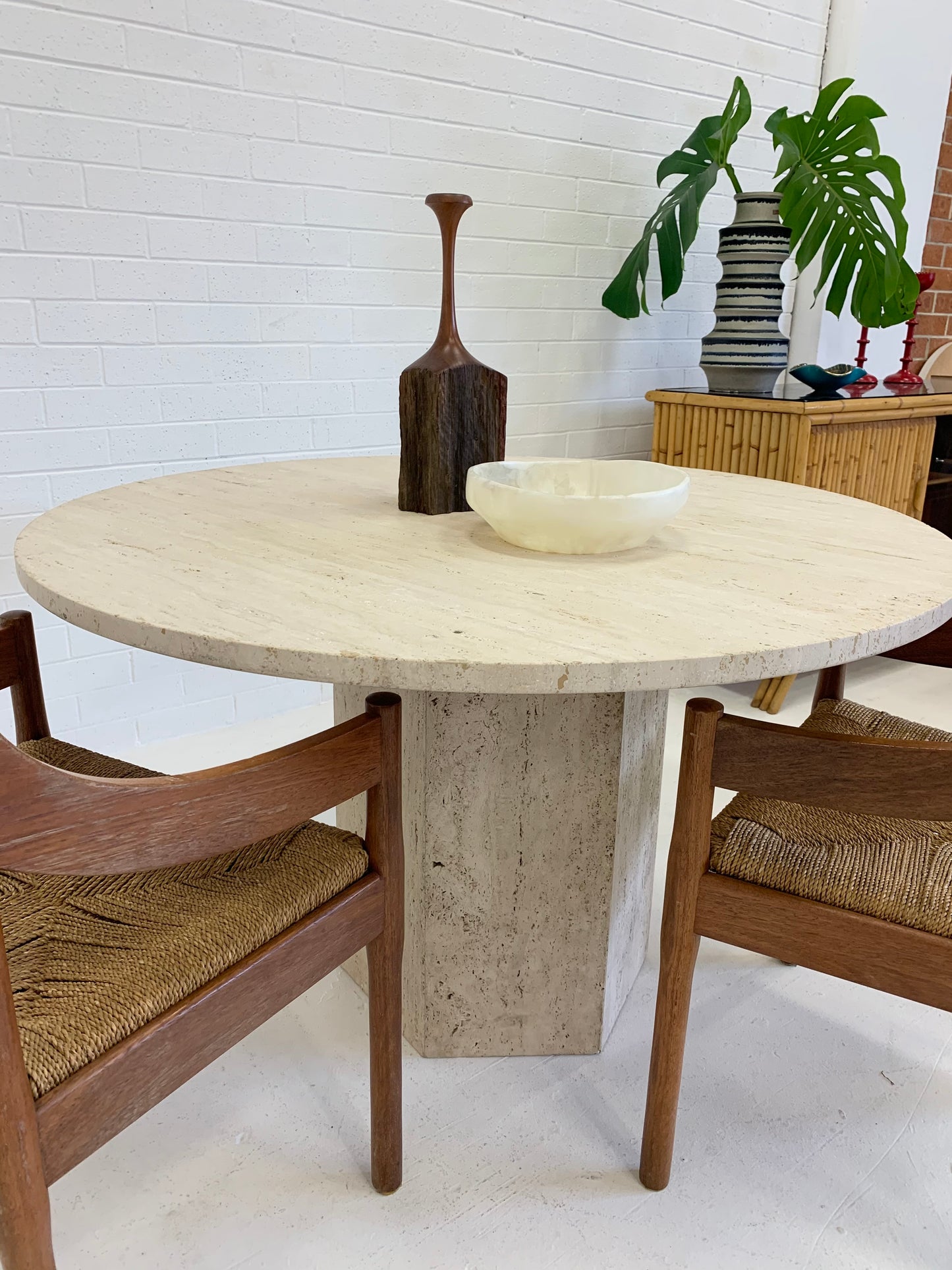 Vintage Unfilled Travertine Dining Table