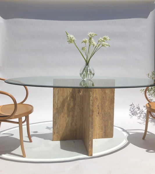 Travertine & Glass Dining Table