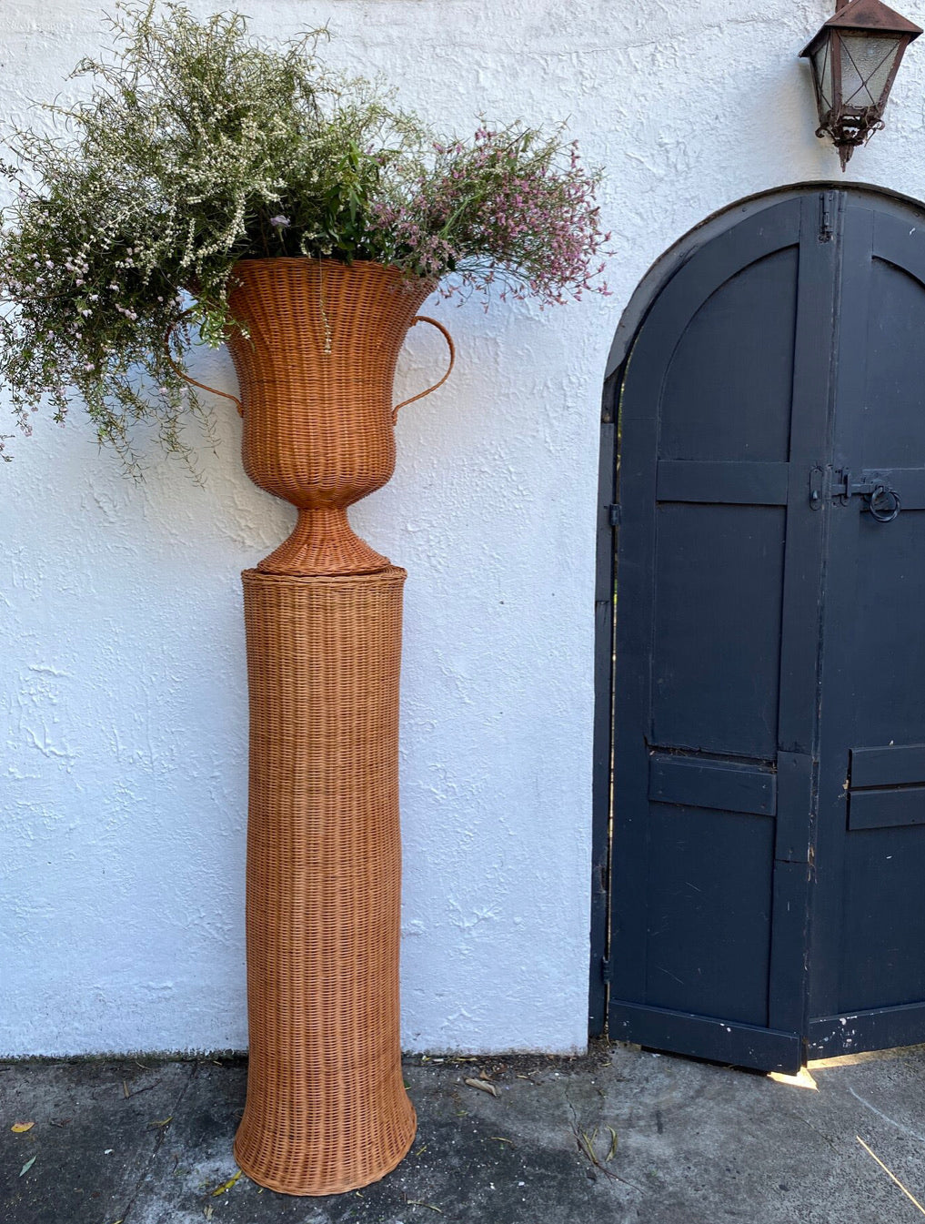 Woven Basket Urn and Pedestal