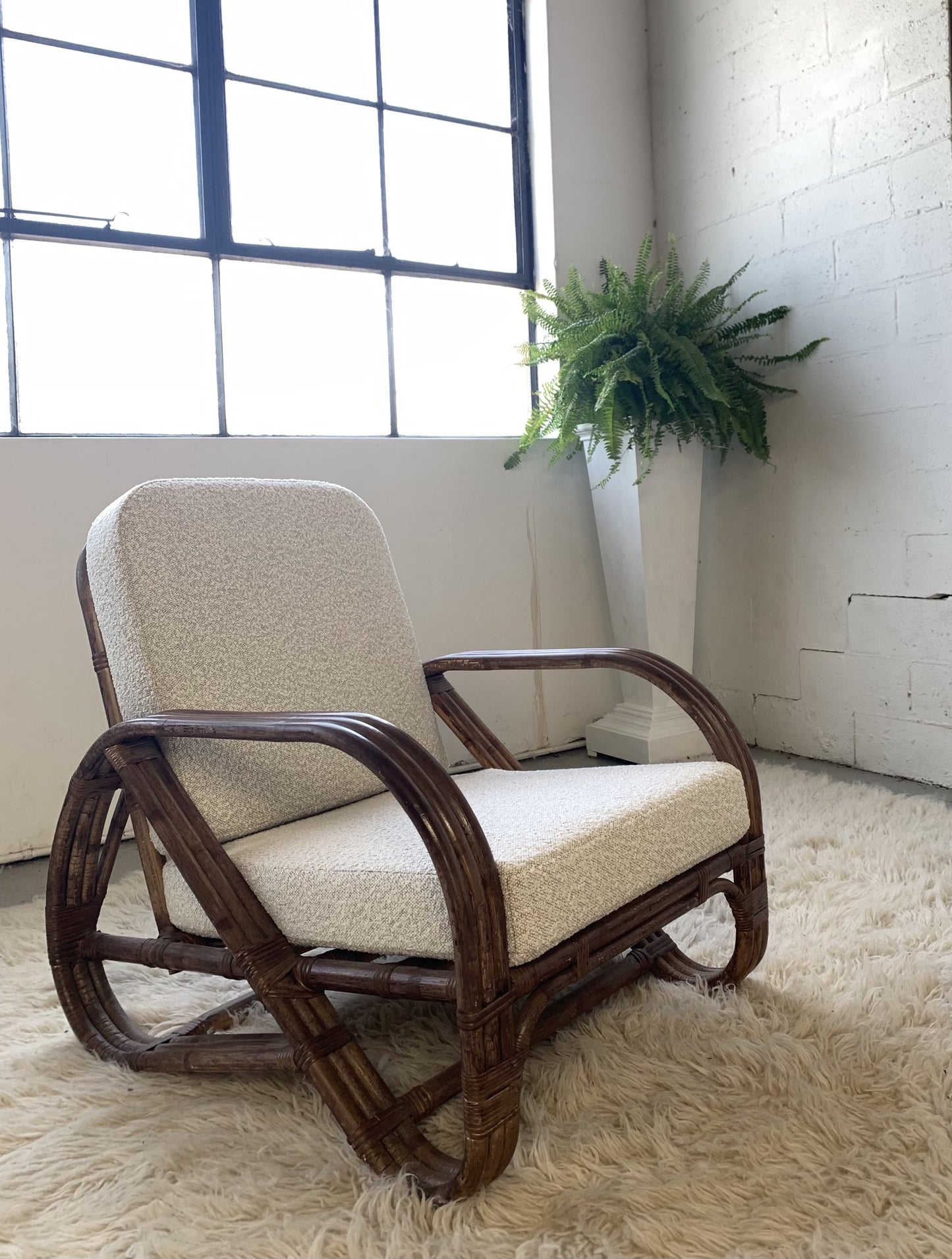 Classic Cane Pretzel Chair in Boucle - Two Available