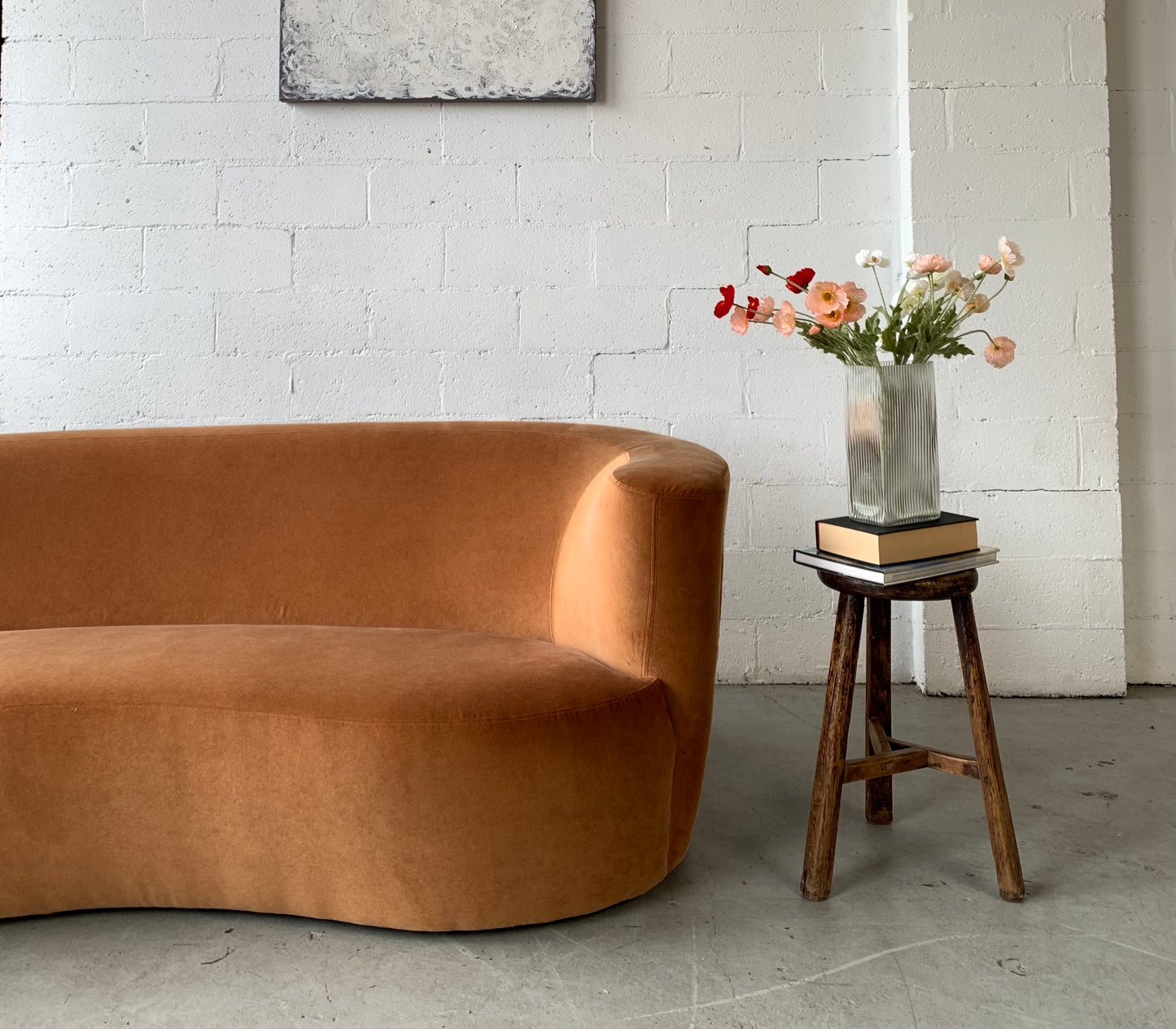 Bespoke Curved Sofa in Ginger Velvet
