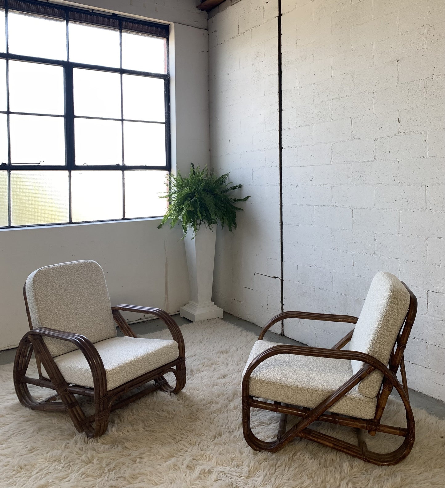 Classic Cane Pretzel Chair in Boucle - Two Available