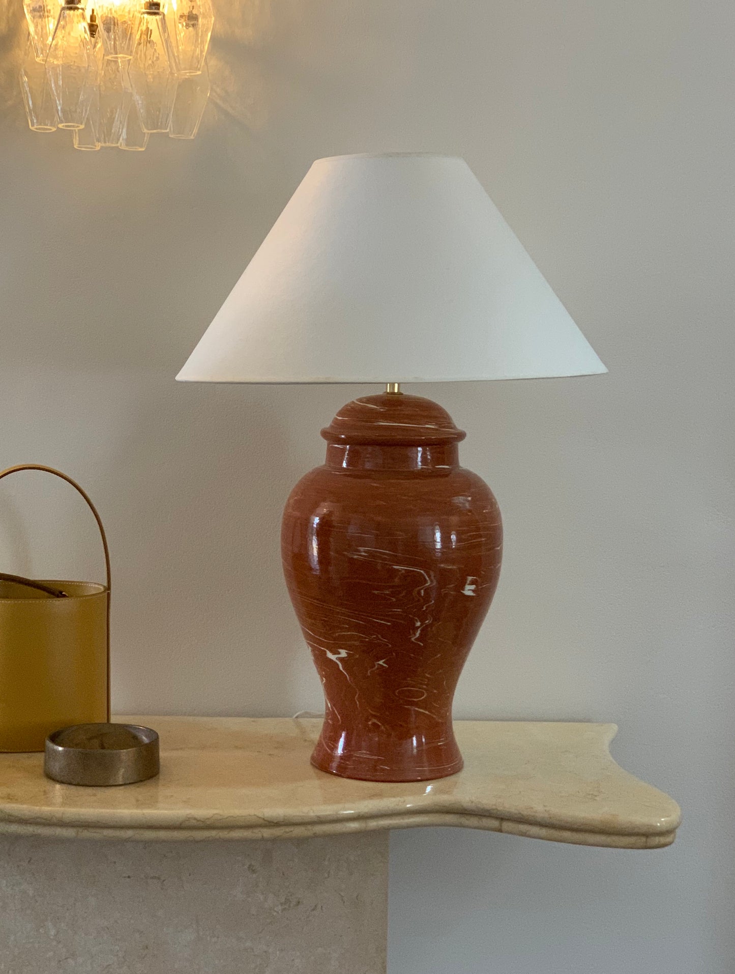 Handmade Italian Marbled Lamp with Large Shade