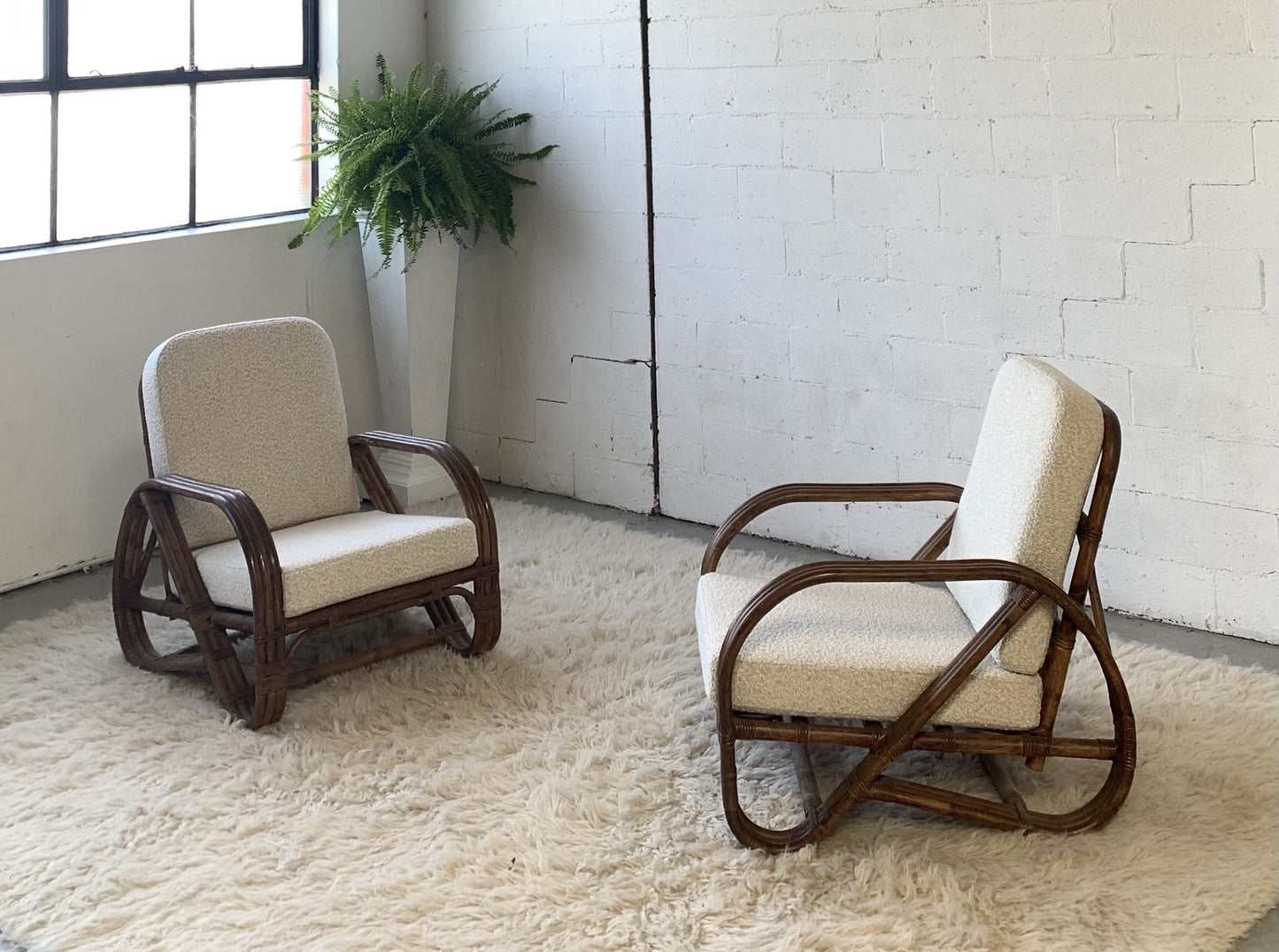 Classic Cane Pretzel Chair in Boucle - Two Available