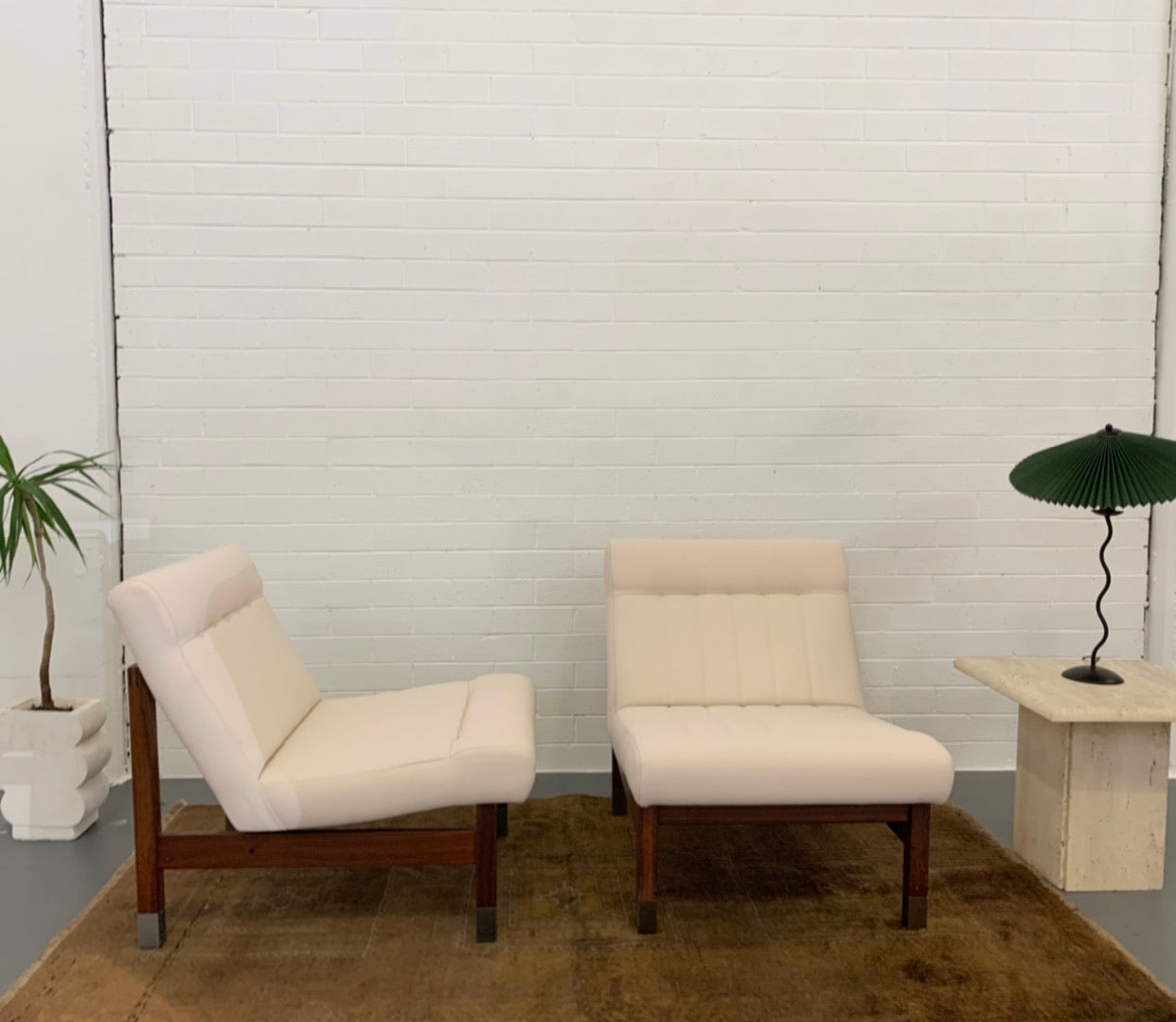 Mid Century European Armchair Reupholsteted in Cream Boucle