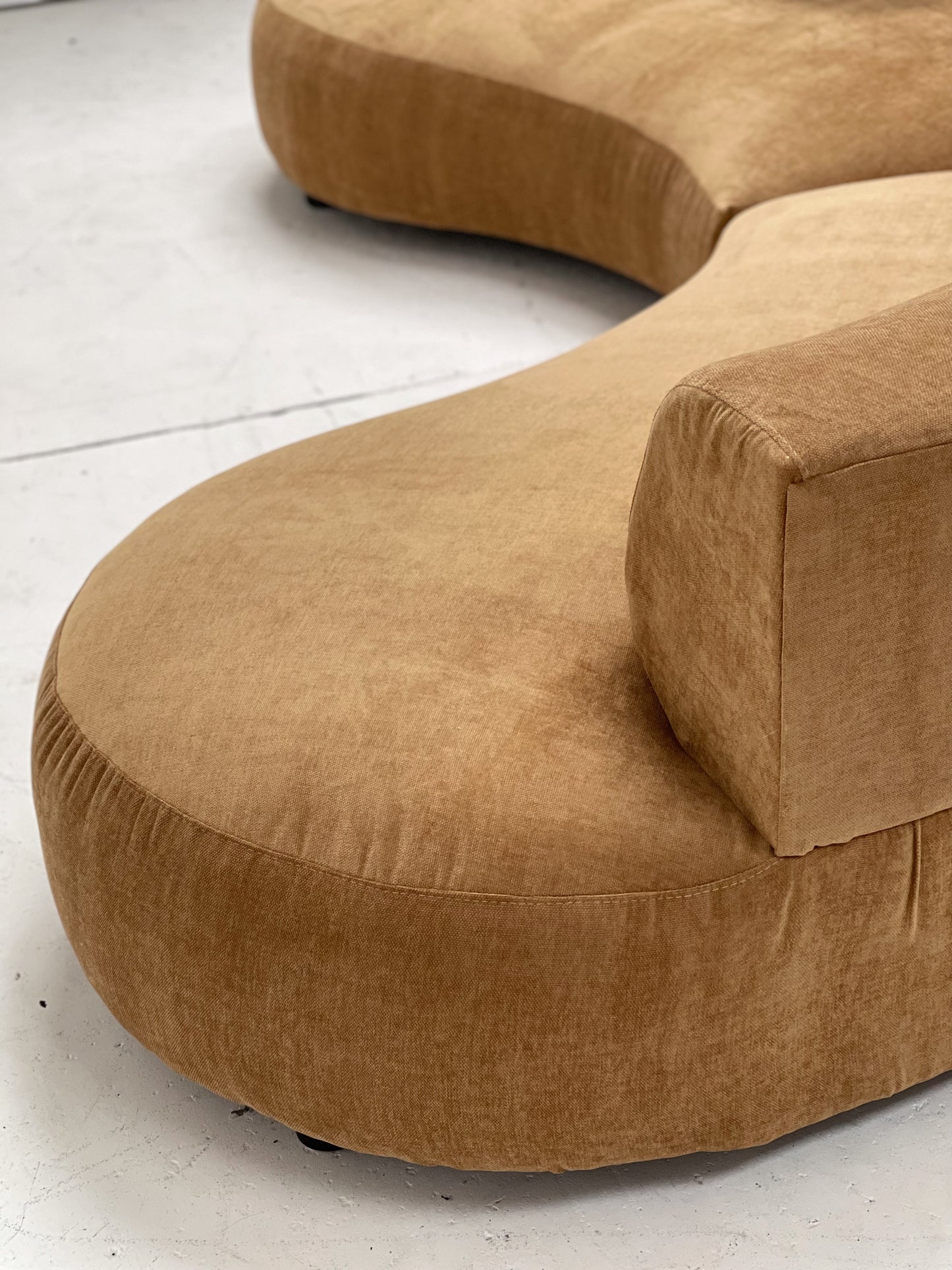 Curved Dark Caramel Chambray Velvet Sofa