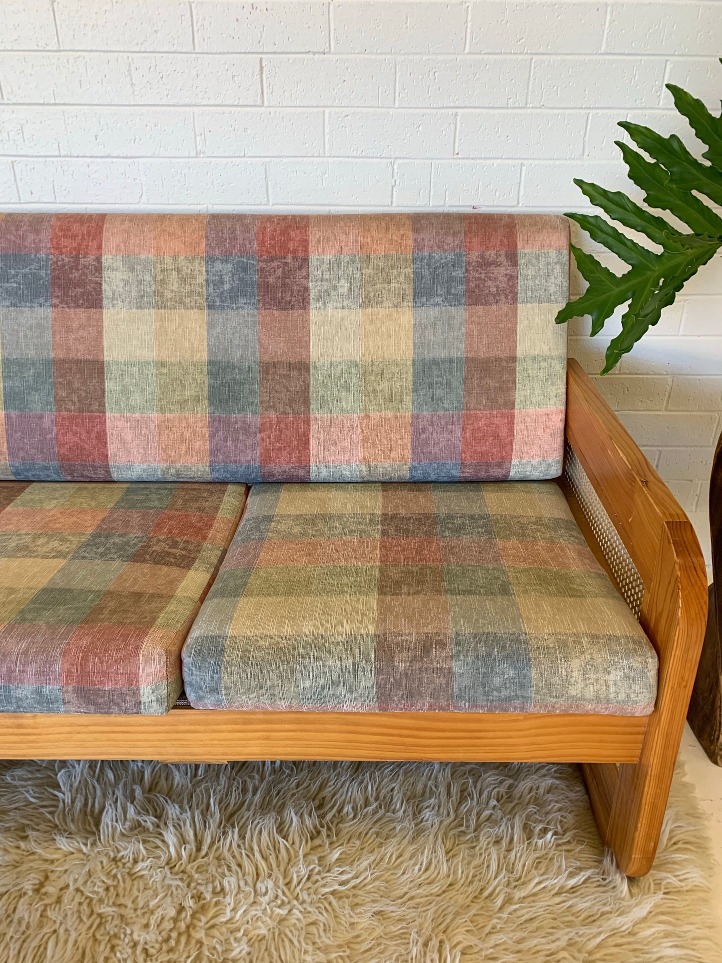 Vintage Pine and Rattan Sofa