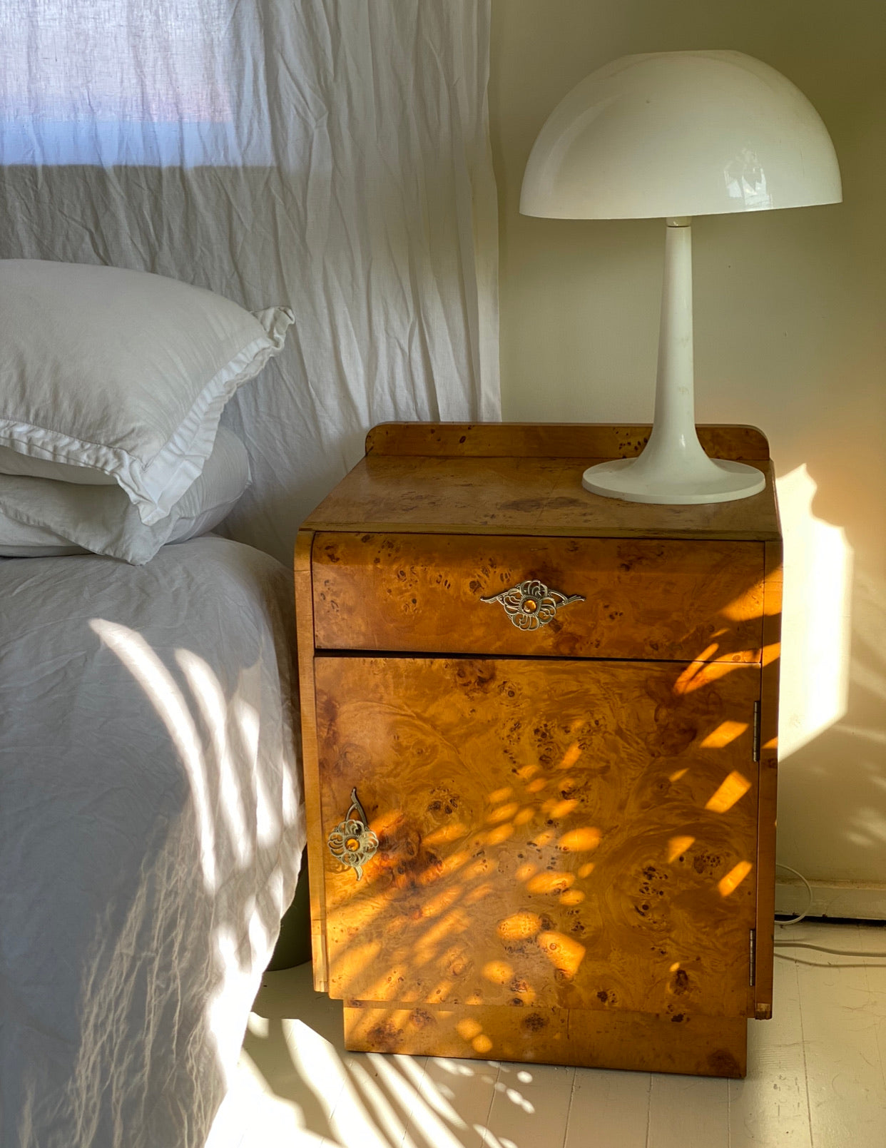 Pair of Maple Burl Bedside Tables