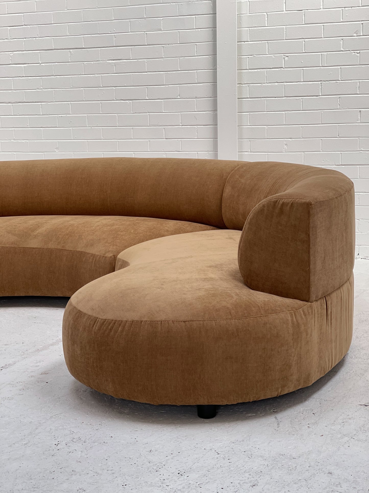 Curved Dark Caramel Chambray Velvet Sofa