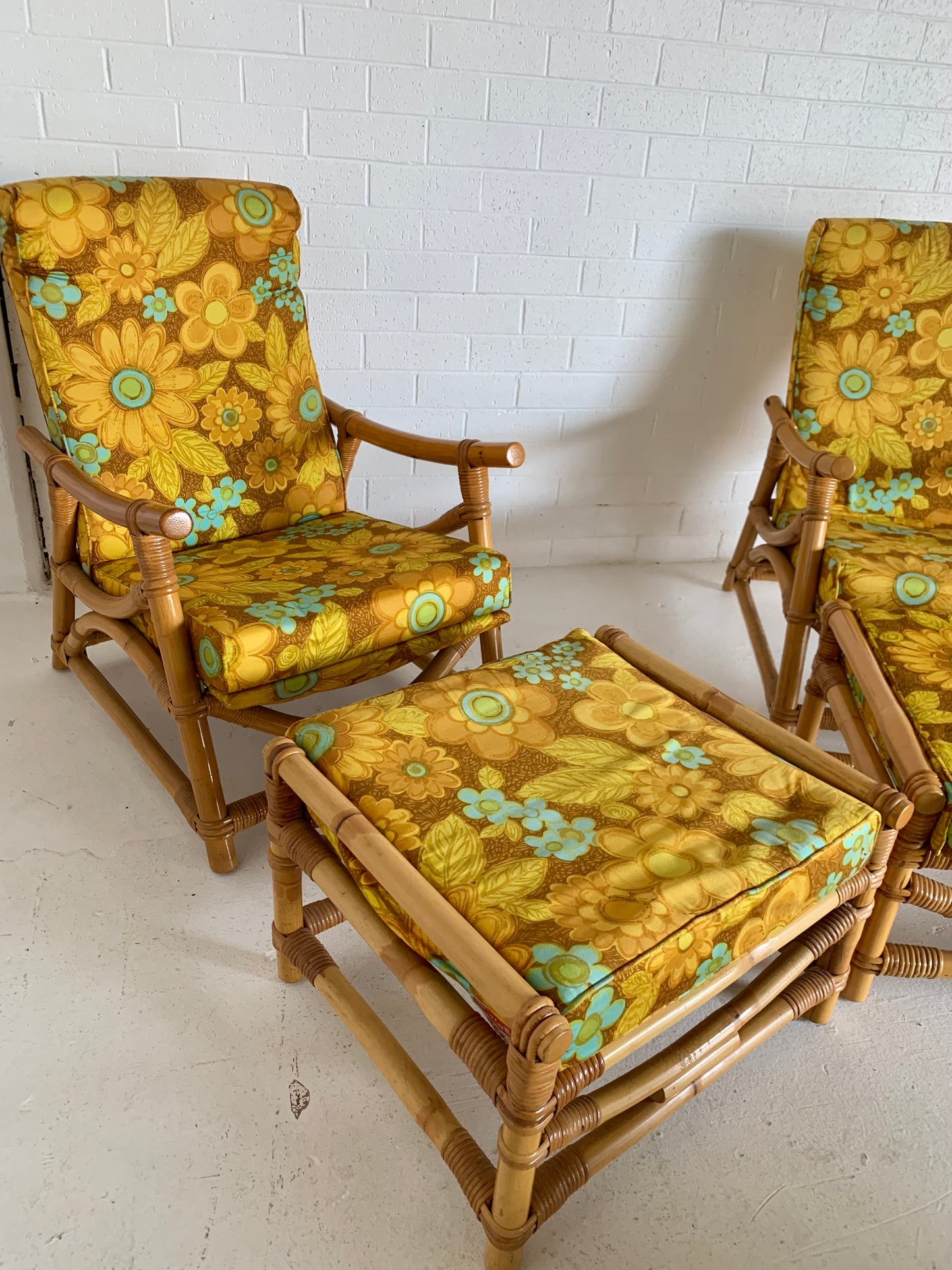 Bamboo Reclining Armchair and Foot Stool - Two Available