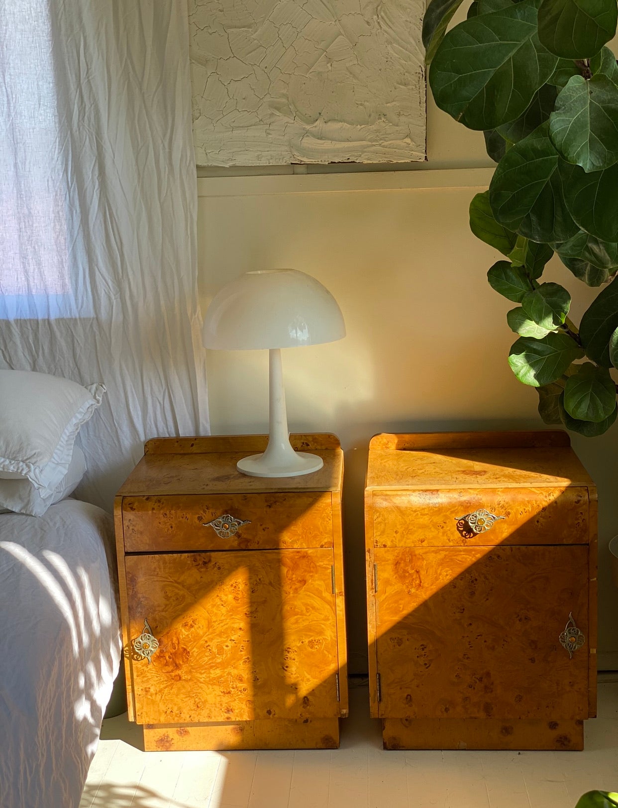 Pair of Maple Burl Bedside Tables