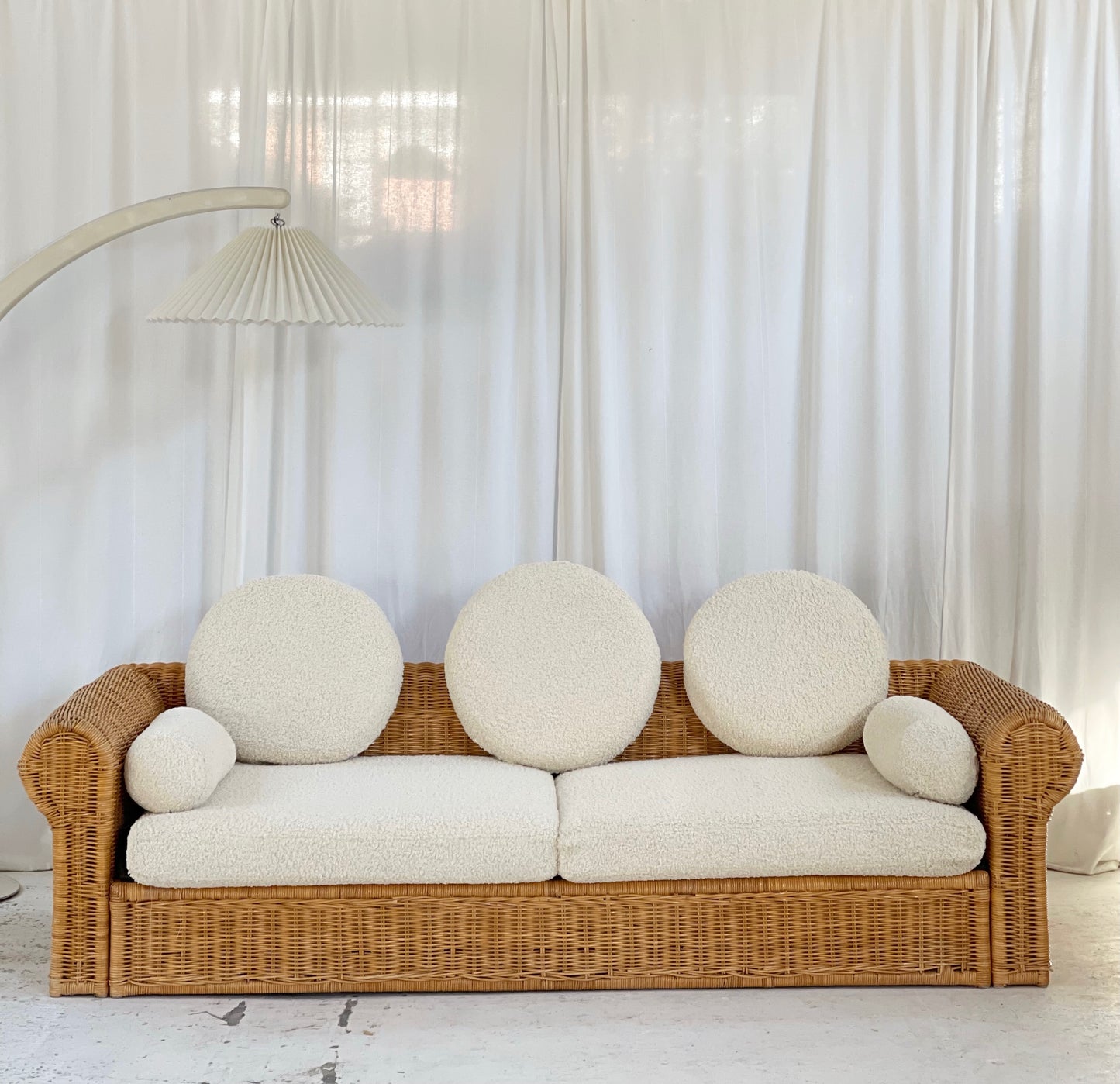 Vintage Cane and Boucle Lounge / Day Bed