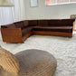 Vintage Burl Wood Velvet Modular Sofa