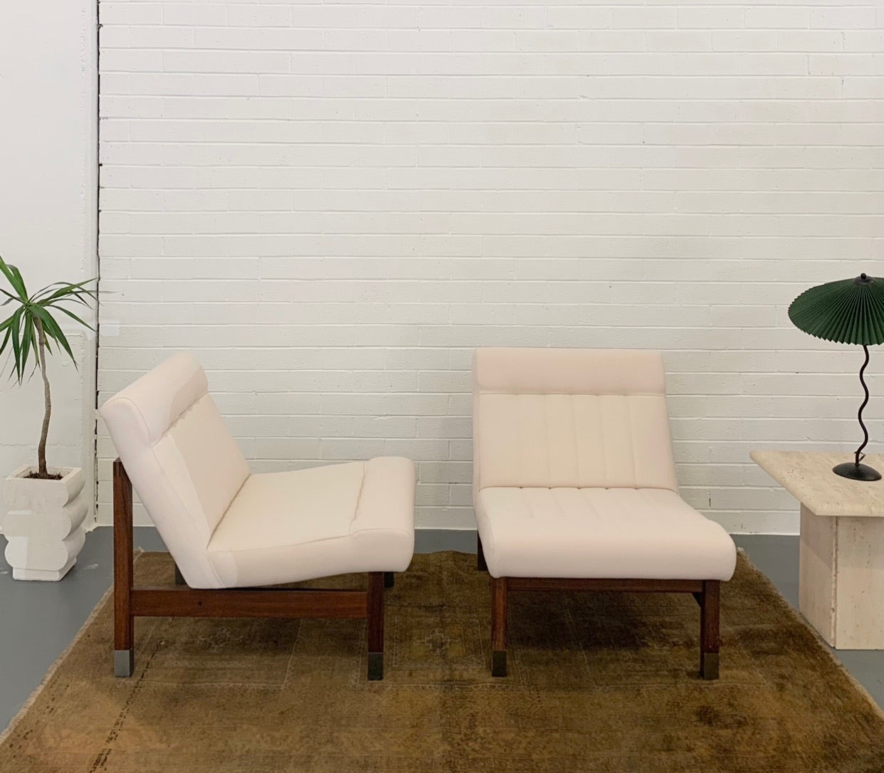 Mid Century European Armchair Reupholsteted in Cream Boucle