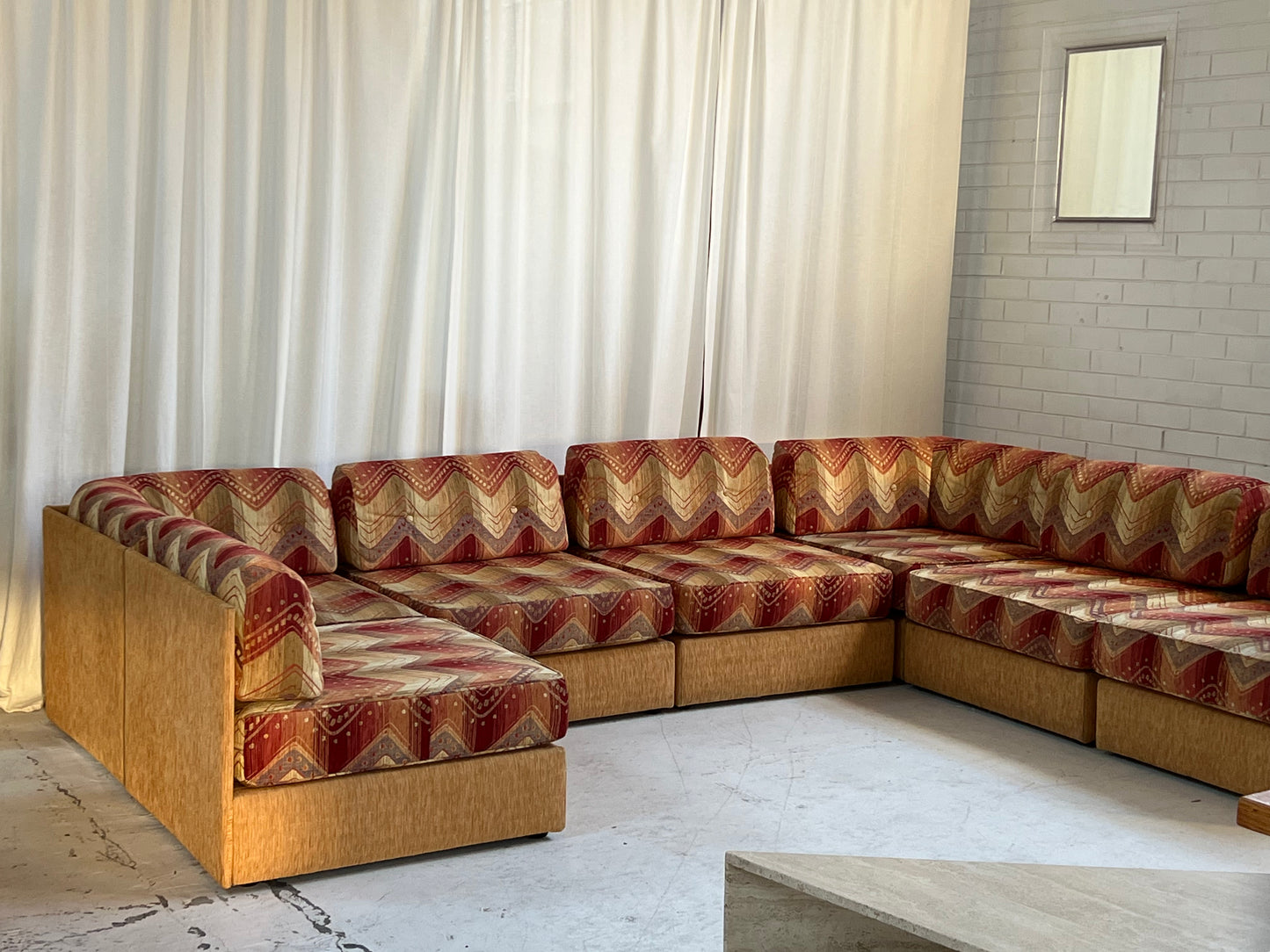 Vintage 9 Piece Geometric Corduroy Modular Sofa & Ottoman (Set)