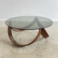 - Italian Mid Century Modern Beechwood Curved Base with Smoked Glass Coffee Table