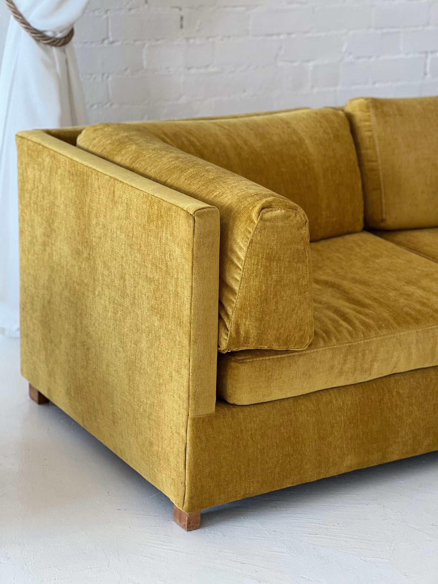 Large Yellow Velvet Vintage Modular Sofa