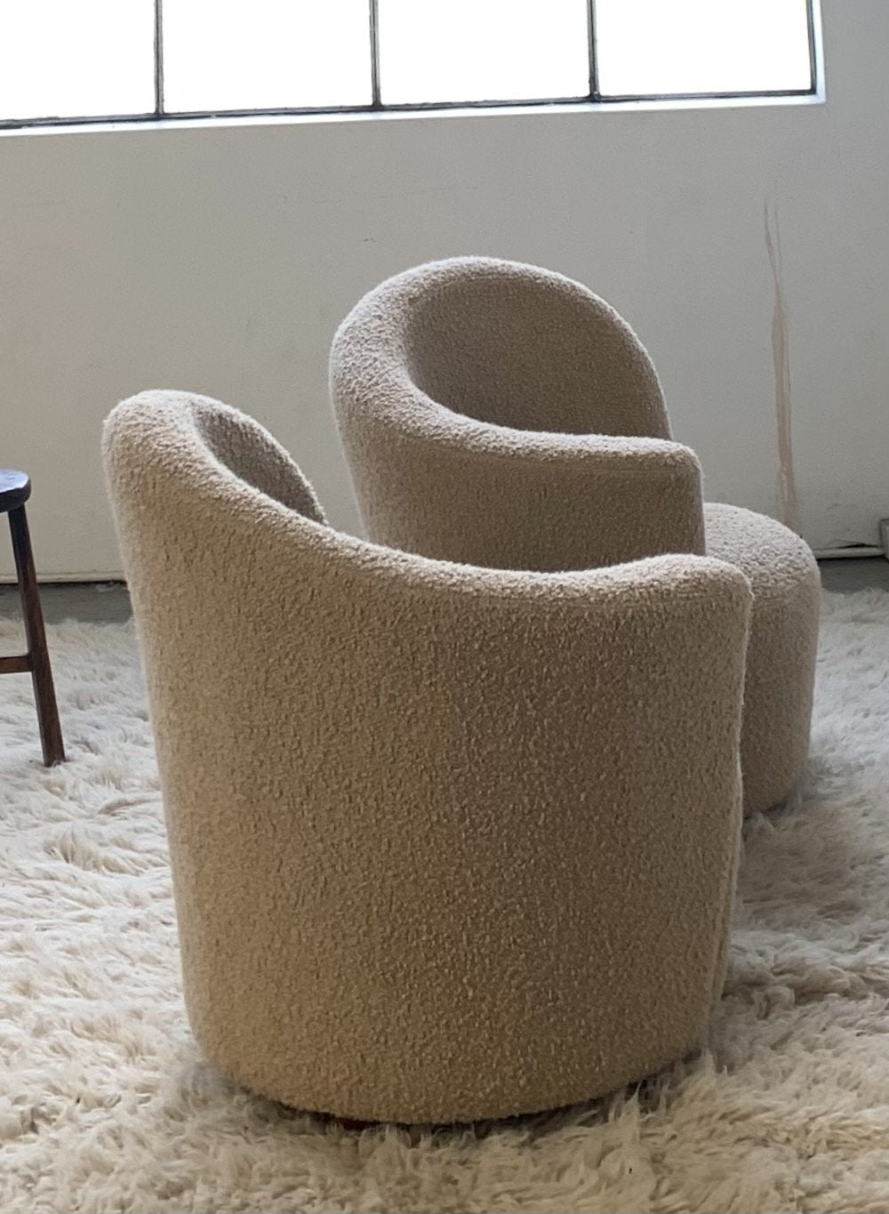 Vladimir Kagan-Style Swivel Chair in Wool Boucle - Two Available