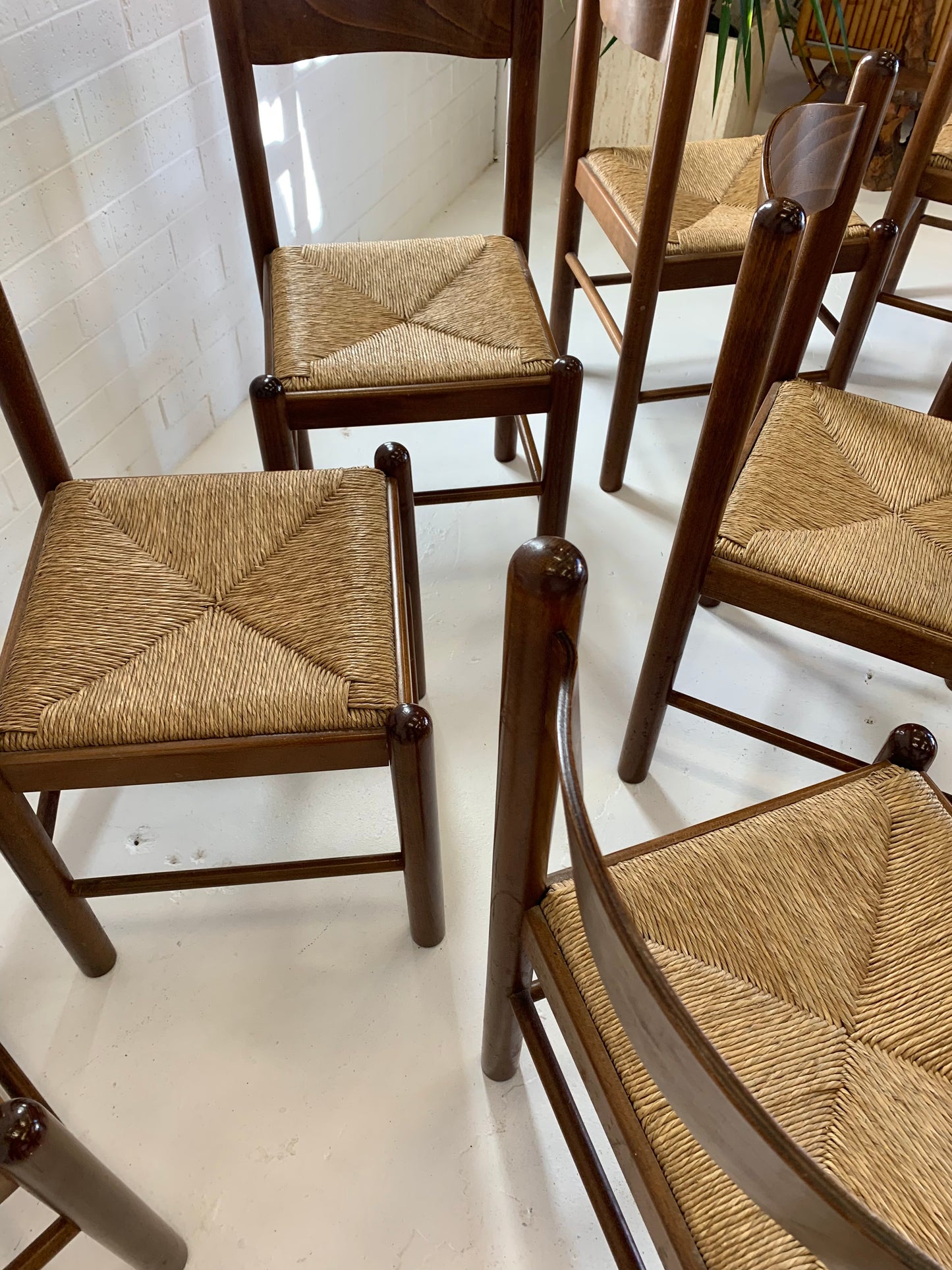 Vintage Timber Rush Dining Chairs - Eight Available