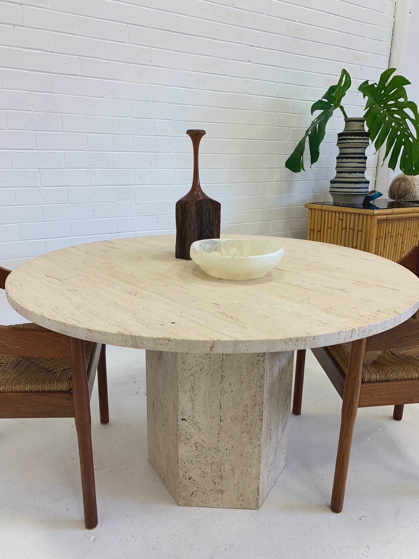 Vintage Unfilled Travertine Dining Table