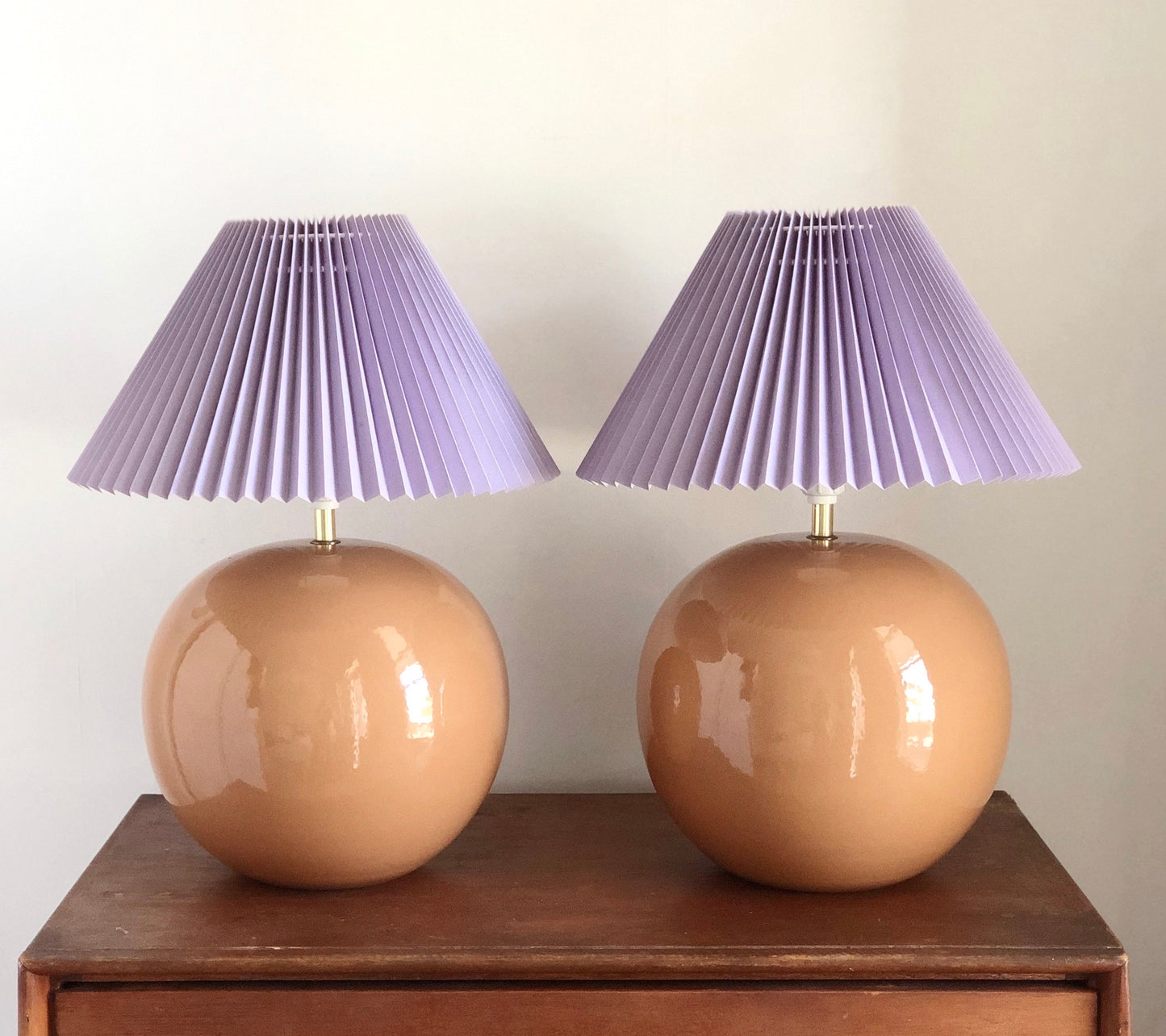Terracotta with pleated lilac shade lamps