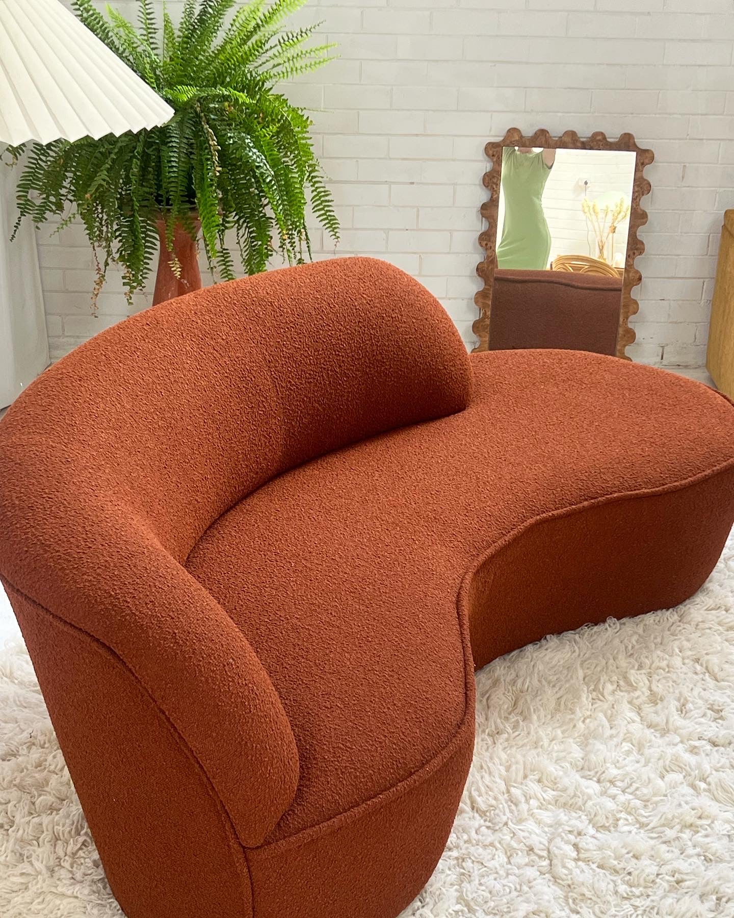 - Bespoke Rust Boucle Curved Sofa