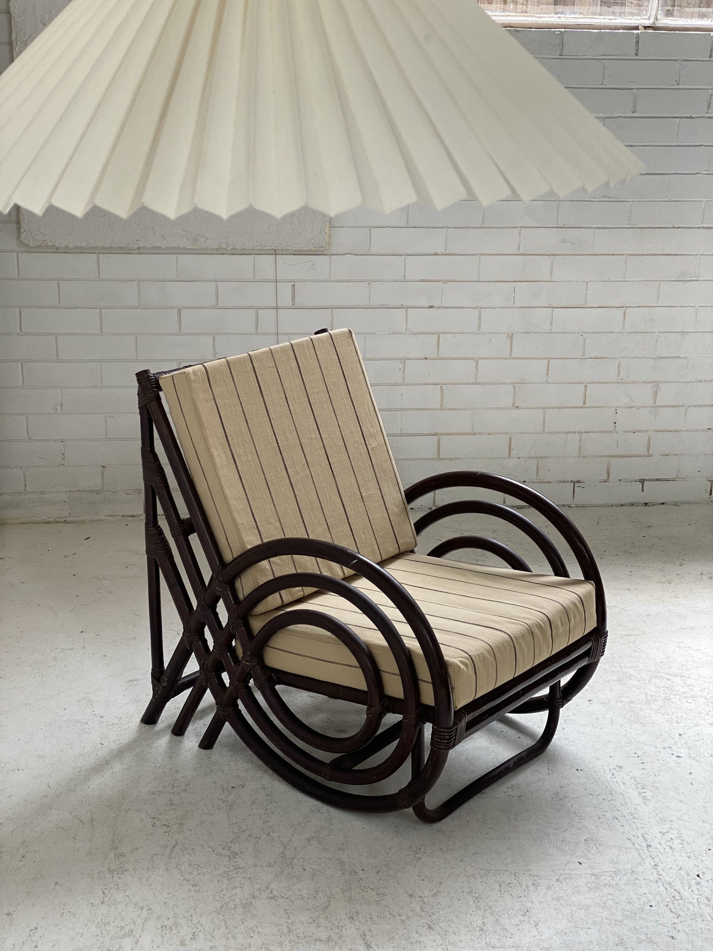 Vintage Dark Bamboo Armchair - Coffee Stripe