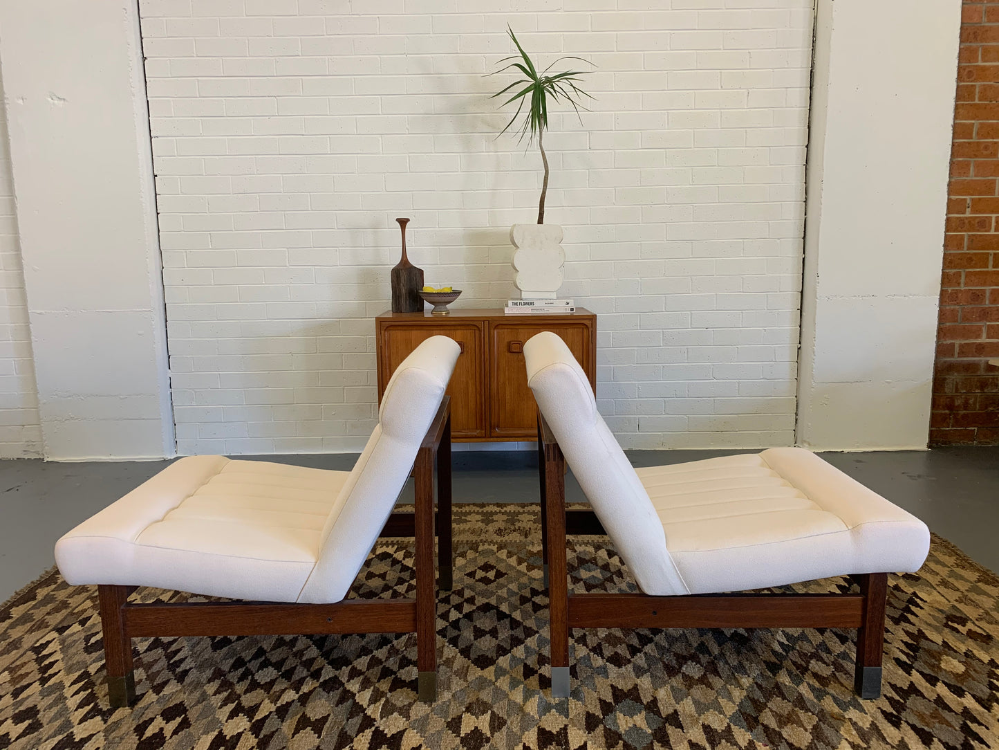 Mid Century European Armchair Reupholsteted in Cream Boucle