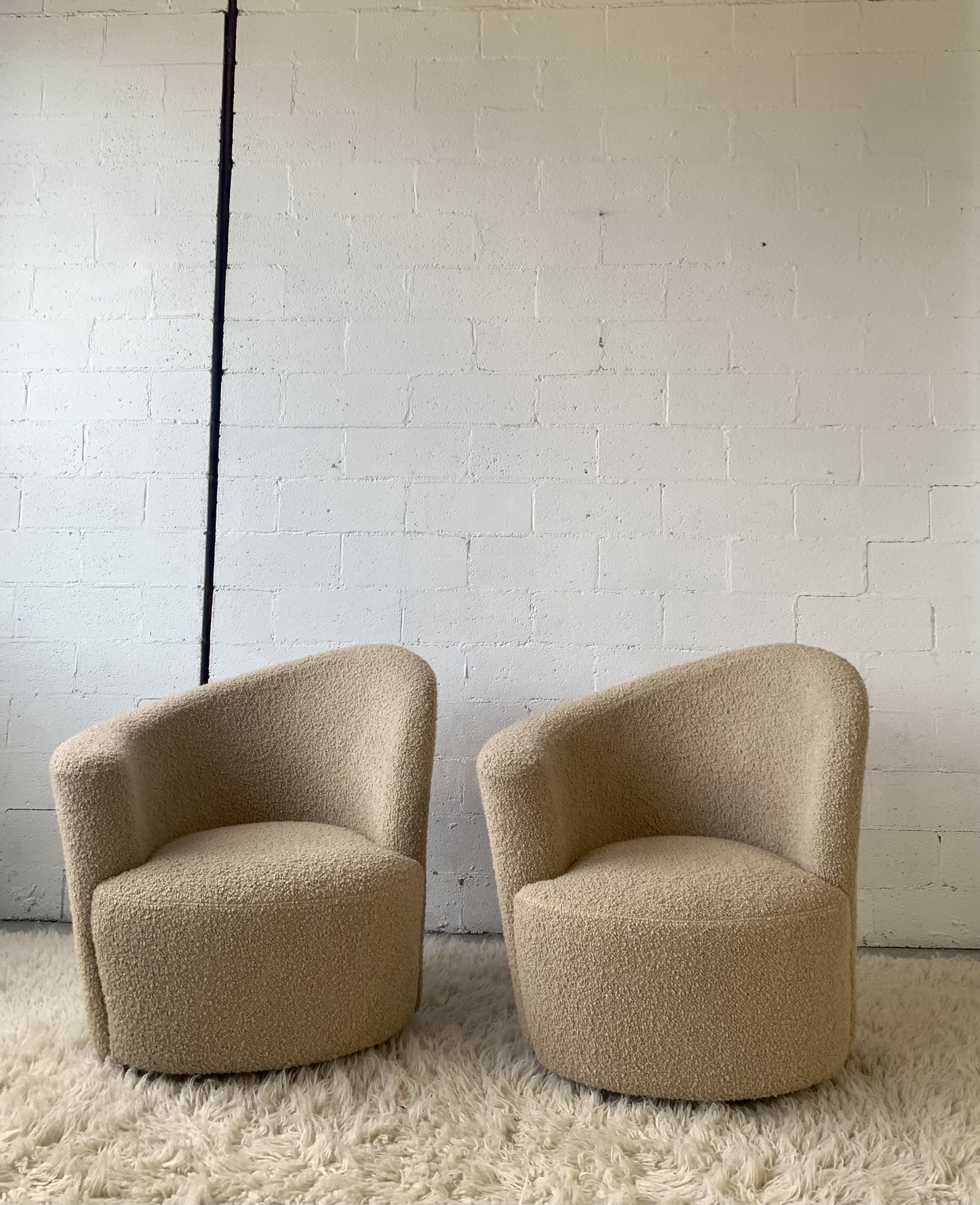 Vladimir Kagan-Style Swivel Chair in Wool Boucle - Two Available