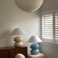 Powder Blue Double Bubble Lamp with White Conical Shade