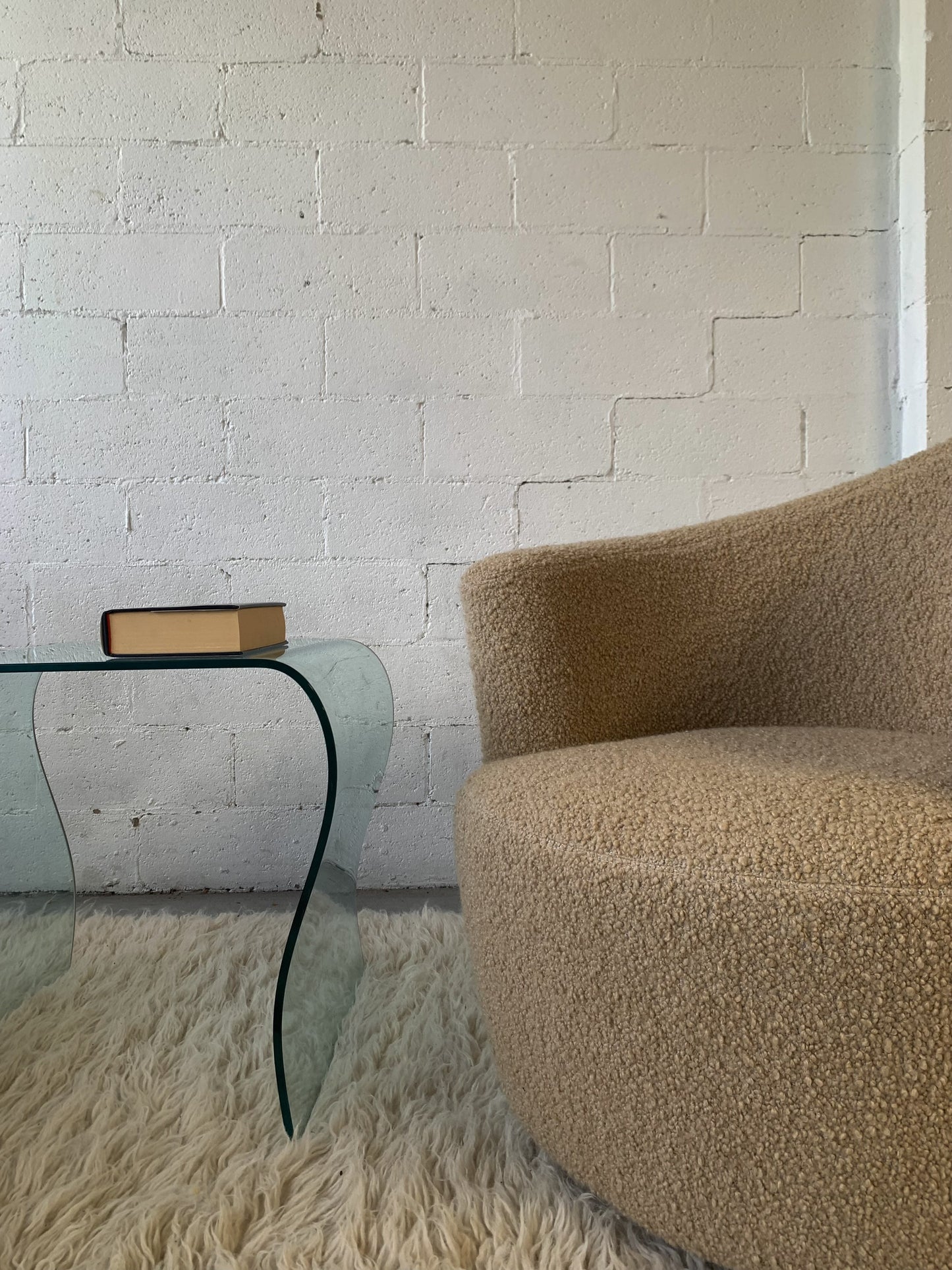 Vladimir Kagan-Style Swivel Chair in Wool Boucle - Two Available