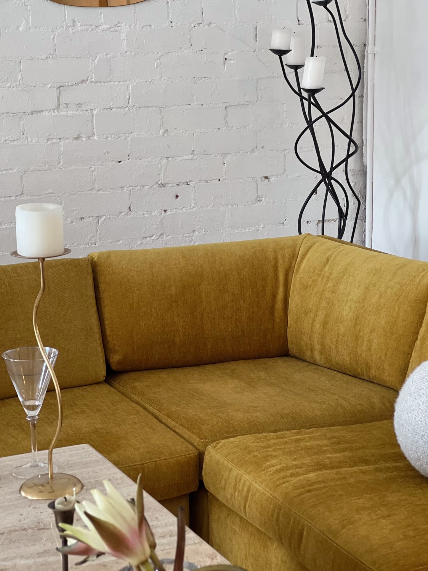 Large Yellow Velvet Vintage Modular Sofa