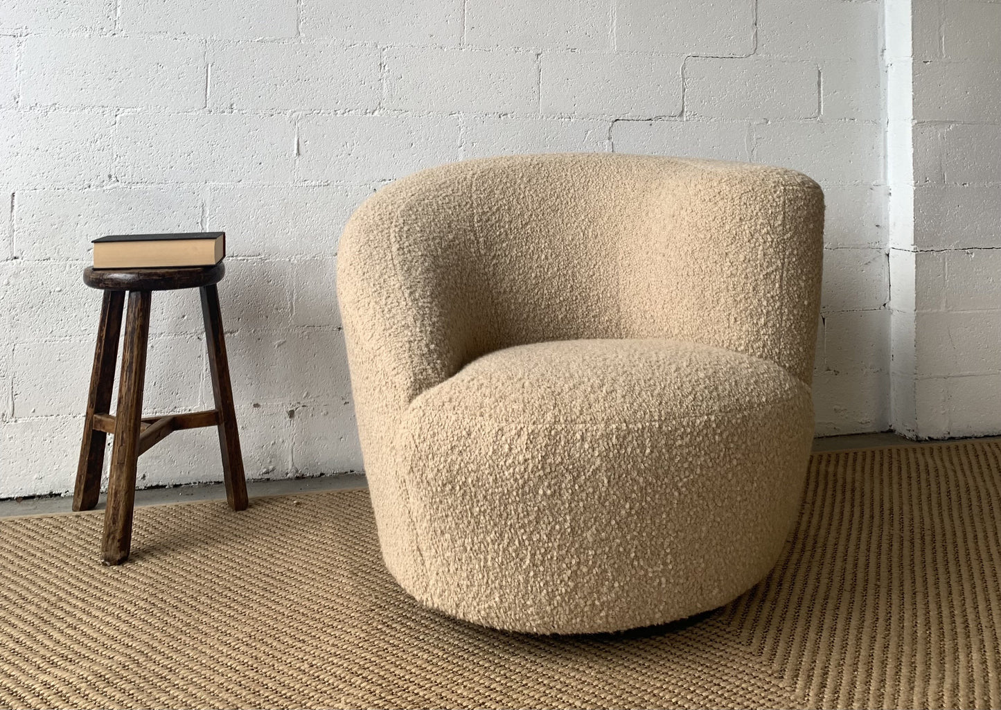 Sculptural Wool Boucle Swivel Chair by Design Warehouse