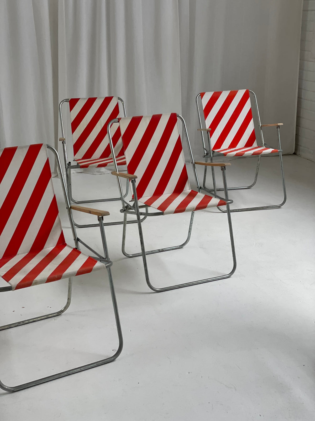 Striped Outdoor Folding Chairs- Set of Seven