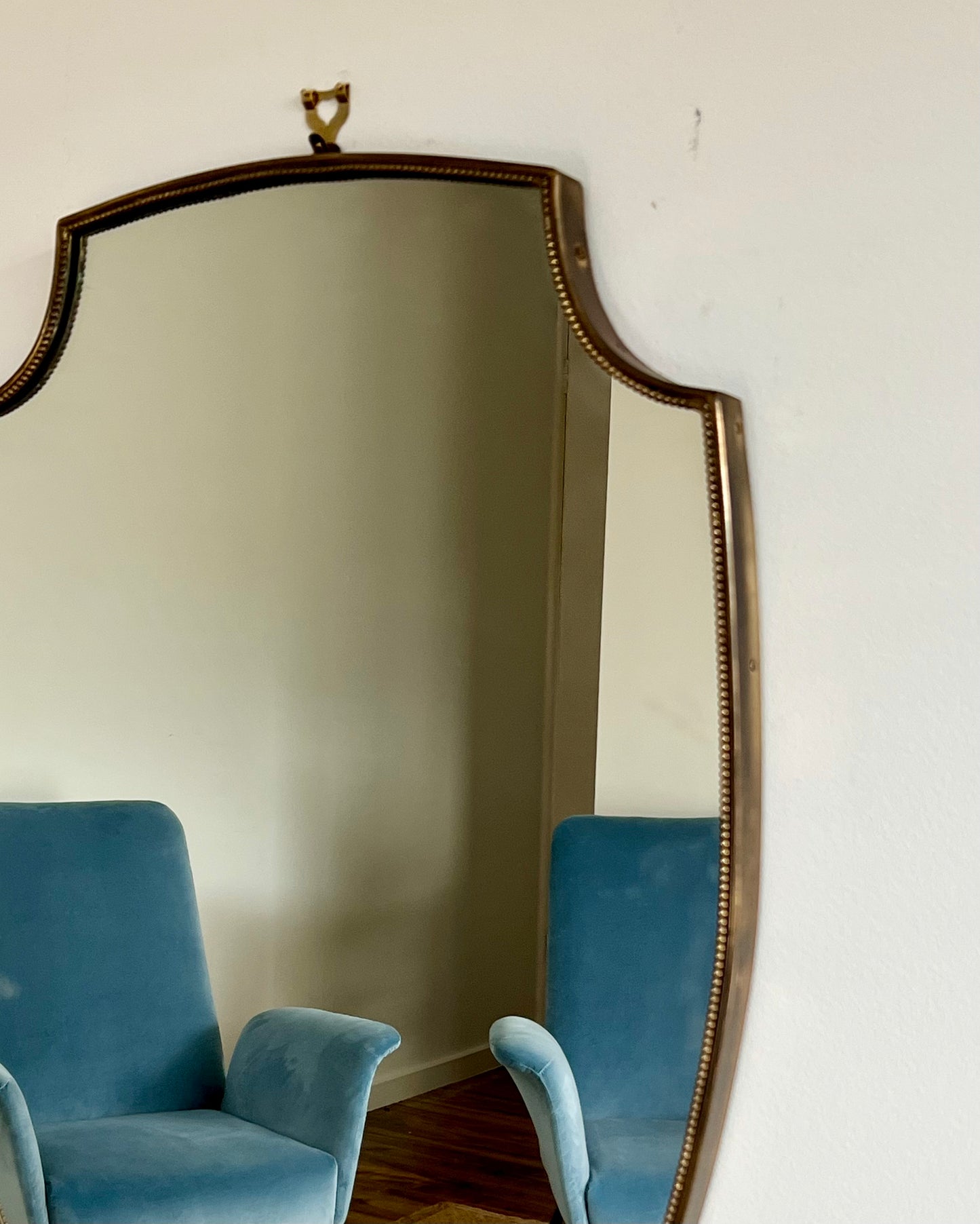 1950s Italian Brass Mirror - Beaded Shield
