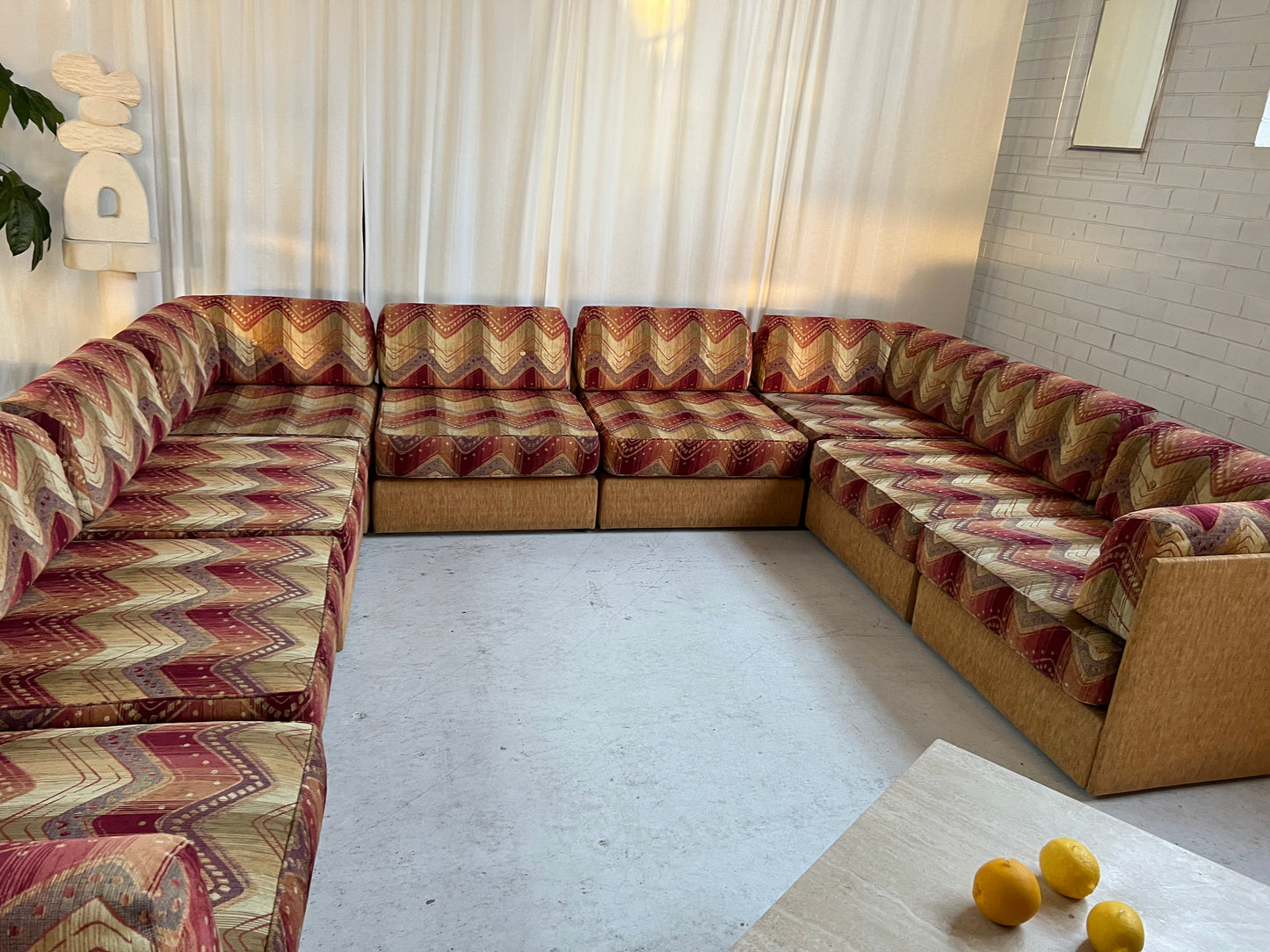 Vintage 9 Piece Geometric Corduroy Modular Sofa & Ottoman (Set)