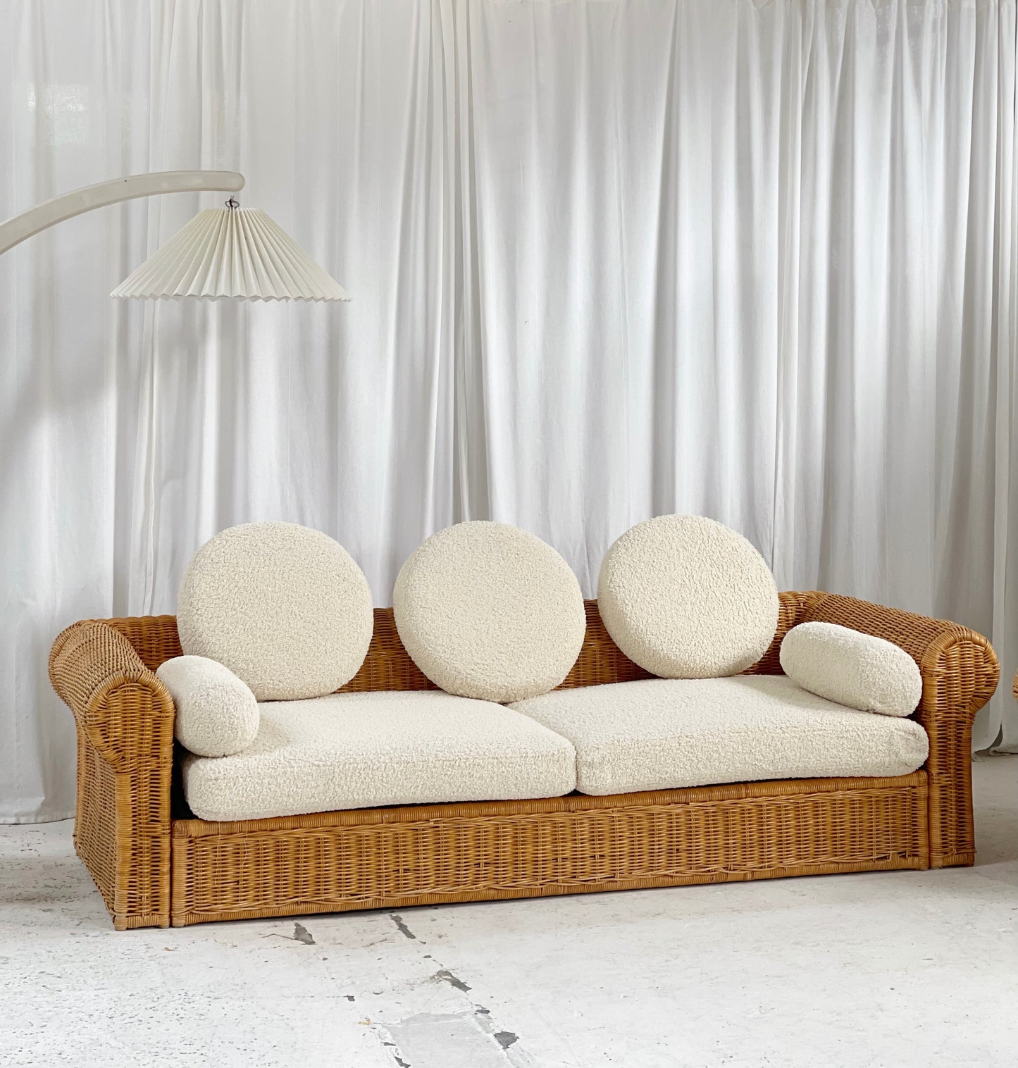 Vintage Cane and Boucle Lounge / Day Bed