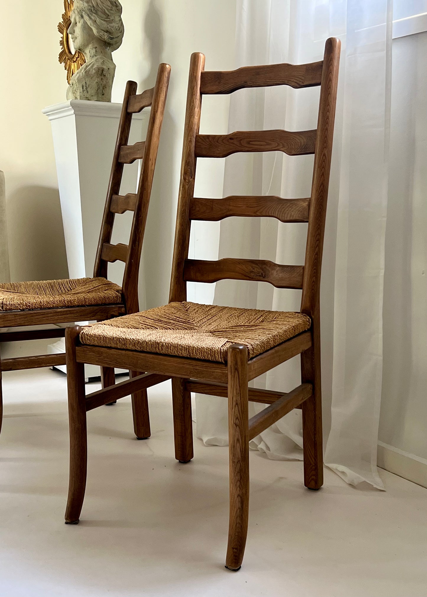 - Set of Eight Oak & Cord Dining Chairs