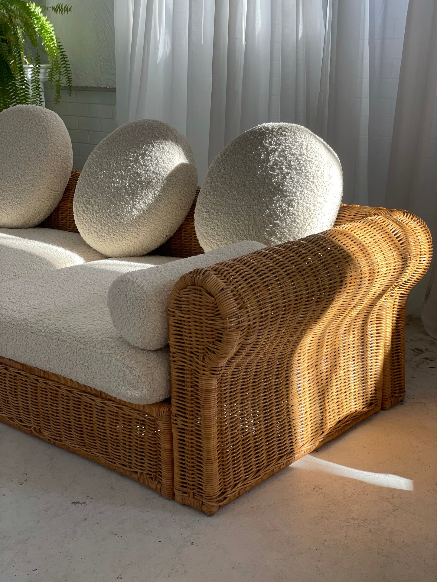 Vintage Cane and Boucle Lounge / Day Bed