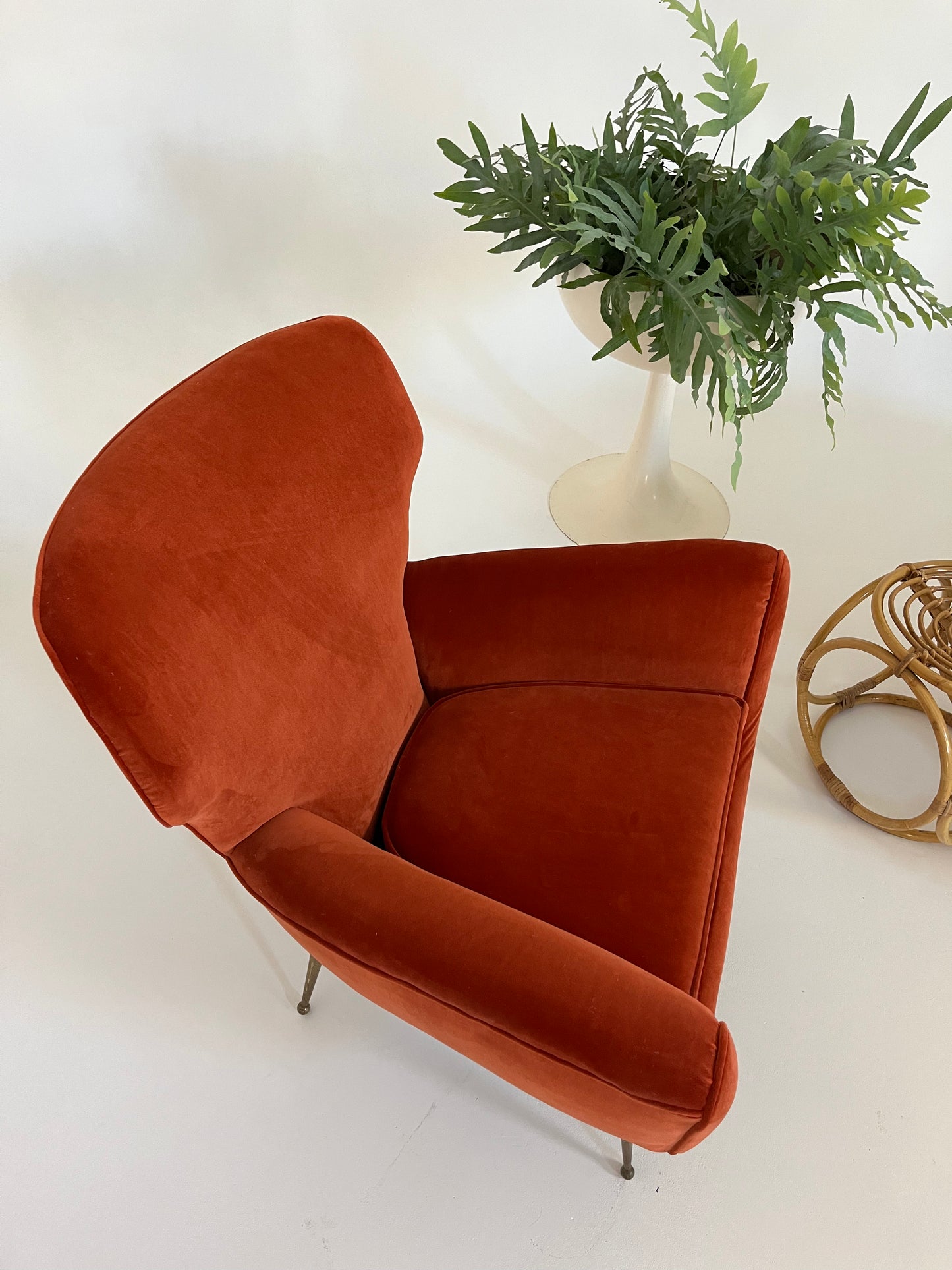 Vintage Italian Paprika Velvet Armchair